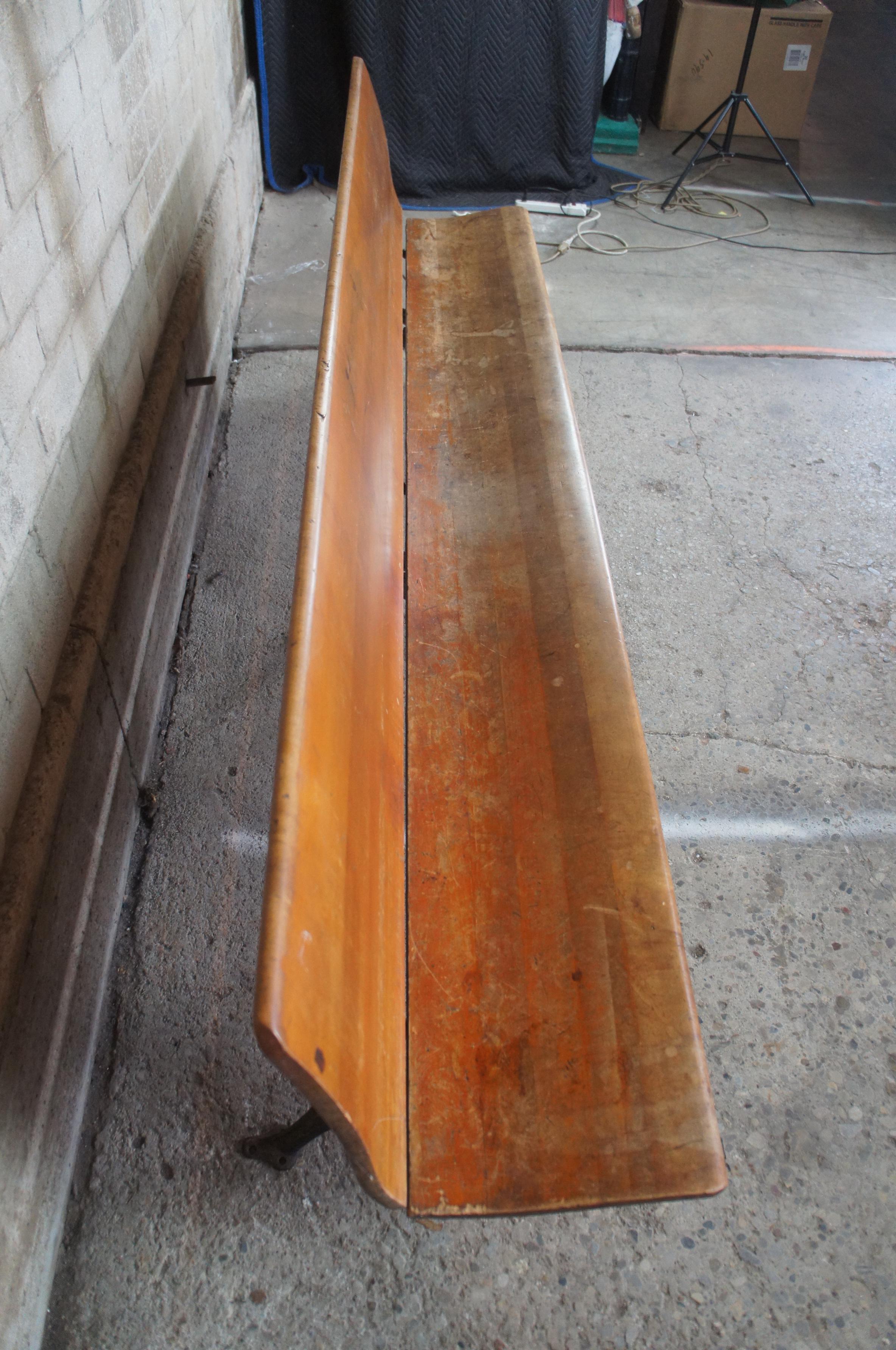 Antique Cast Iron Oak Folding Recitation Station Bench School Train Farmhouse 96 1