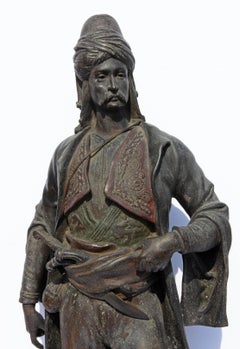 Antique Cast Iron Orientalist Arab Warrior Sculpture