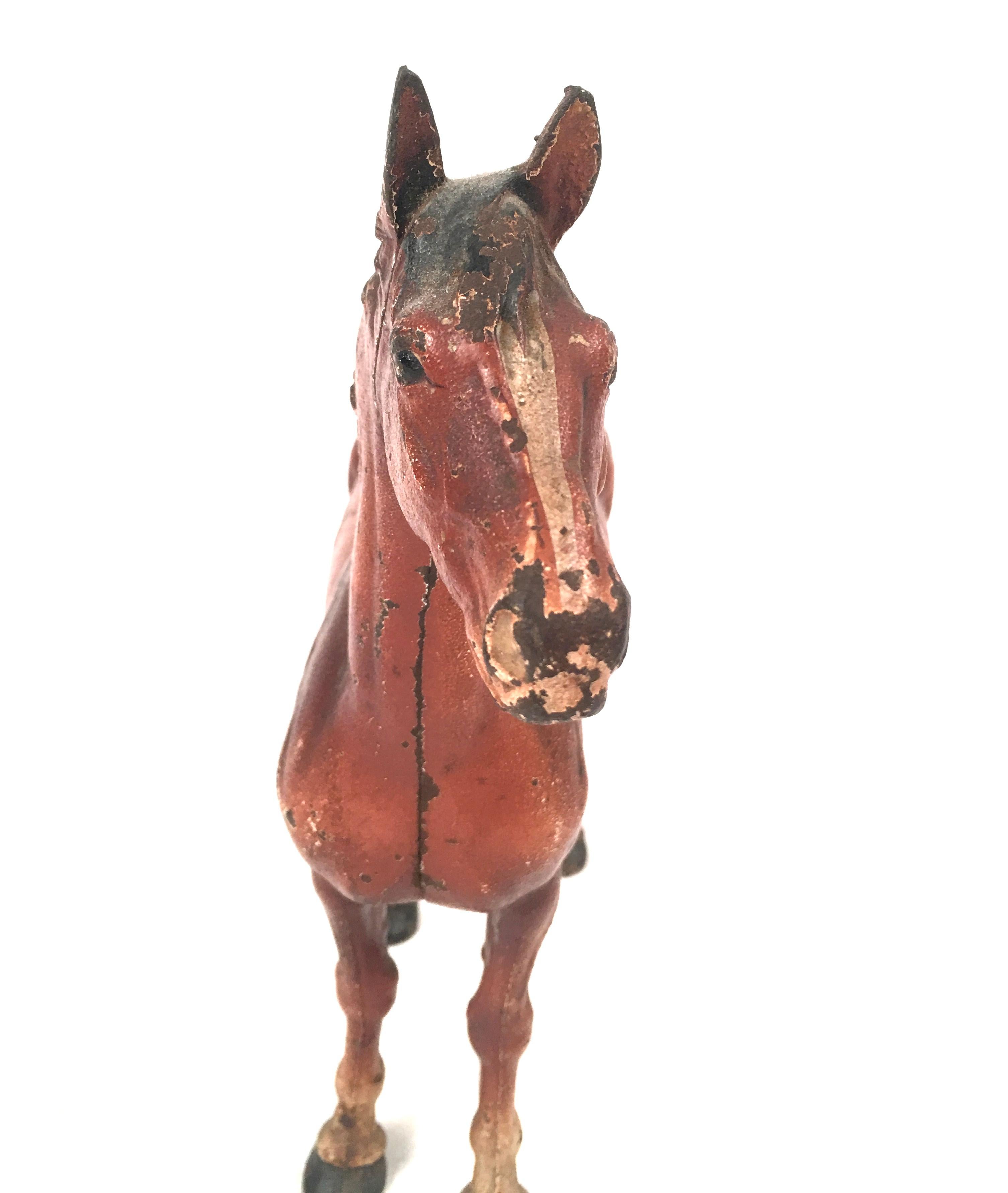 Antique Cast Iron Painted Horse Door Stop by Hubley In Good Condition In Essex, MA