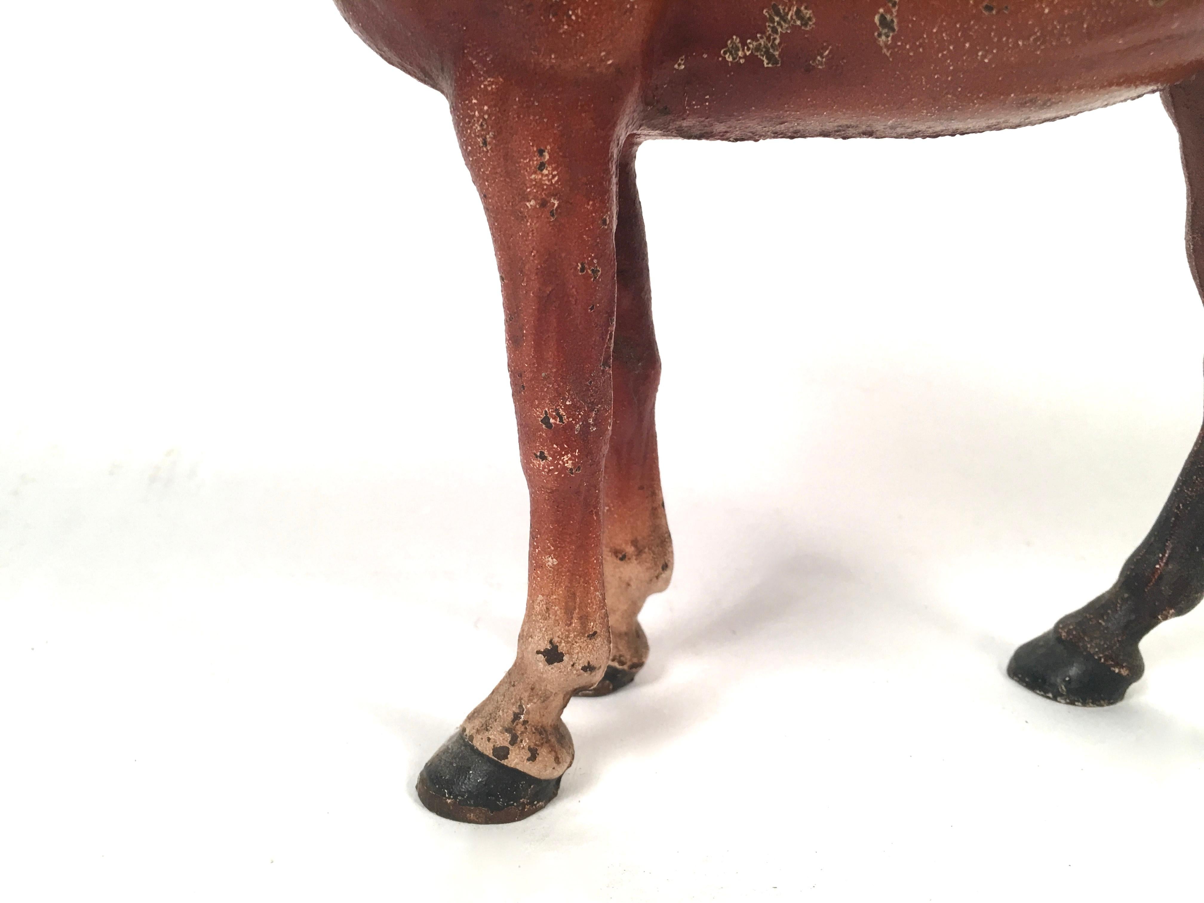 20th Century Antique Cast Iron Painted Horse Door Stop by Hubley