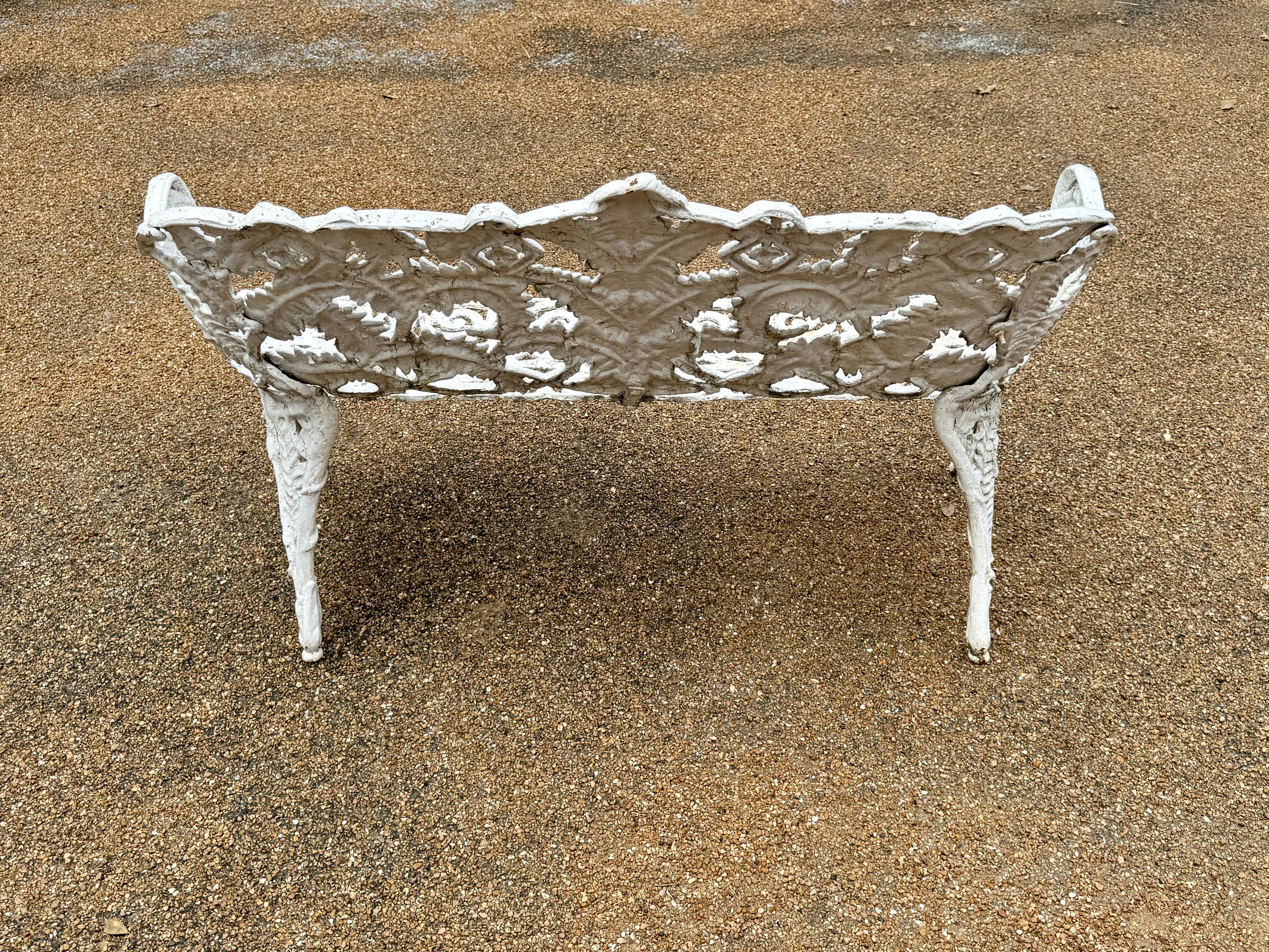 Antique Cast Iron - Painted White Fern & Blackberry Pattern Garden Bench-Settee 7