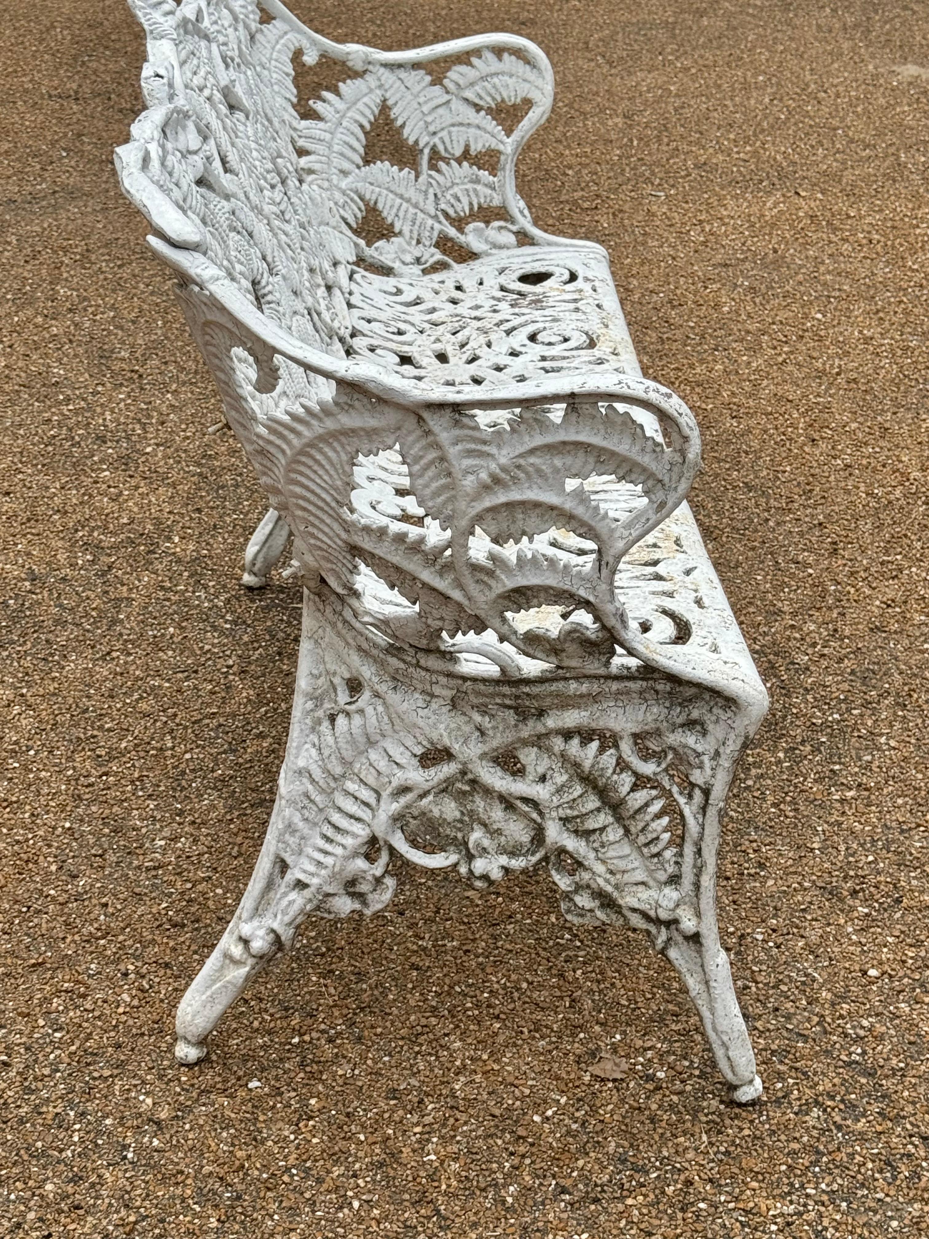 Antique Cast Iron - Painted White Fern & Blackberry Pattern Garden Bench-Settee 9