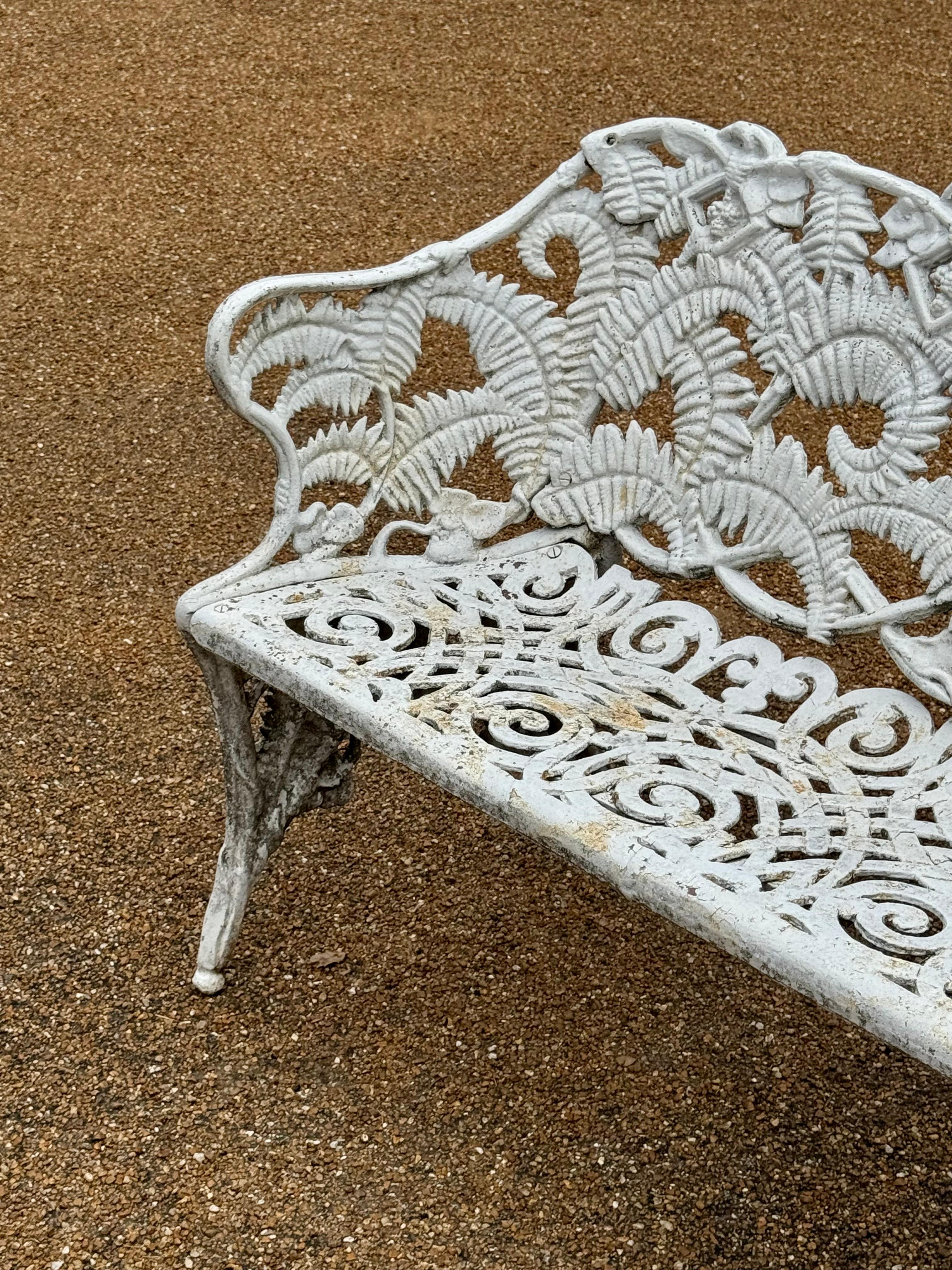 Antique Cast Iron - Painted White Fern & Blackberry Pattern Garden Bench-Settee 10