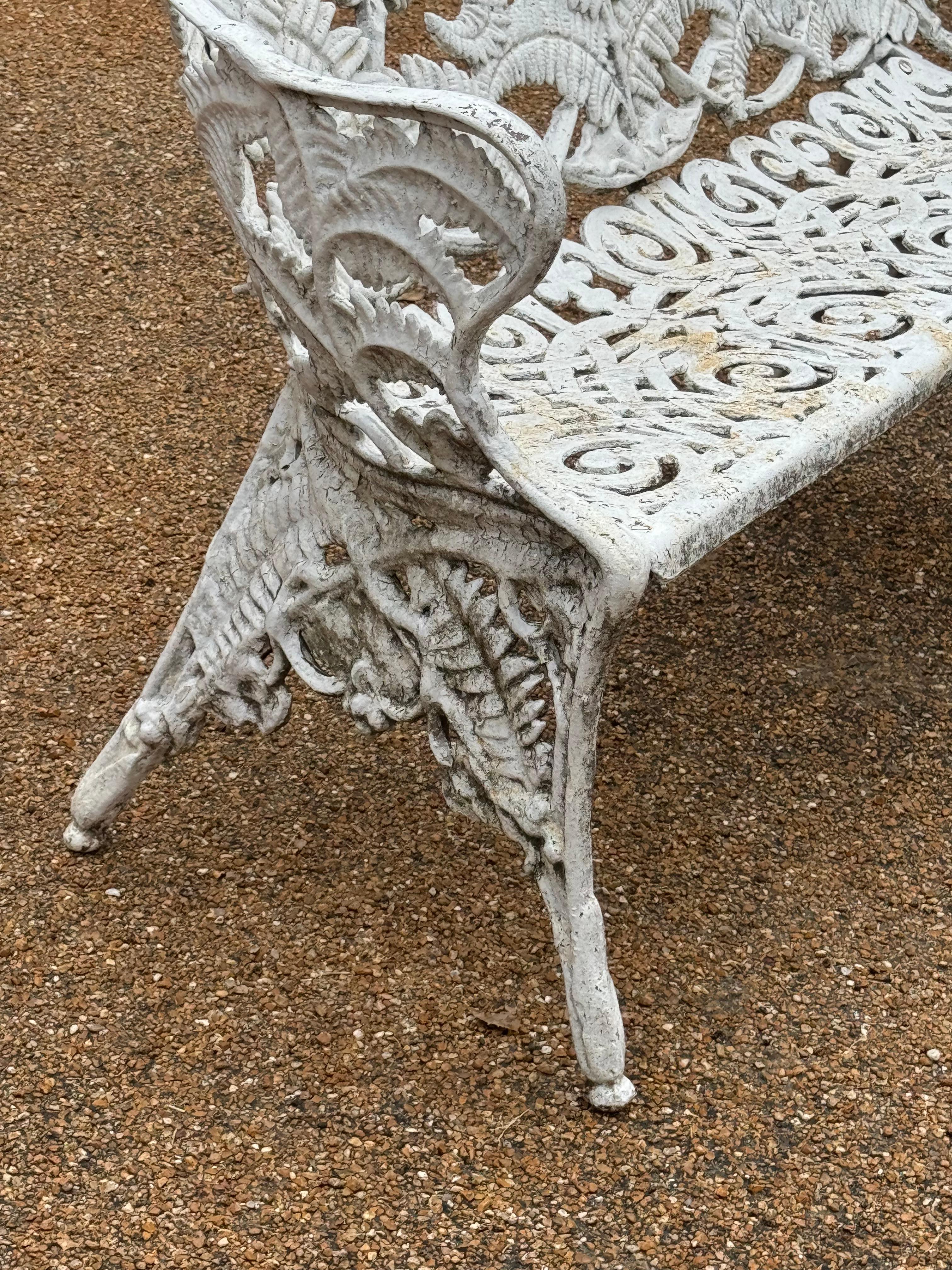 Antique Cast Iron - Painted White Fern & Blackberry Pattern Garden Bench-Settee 12