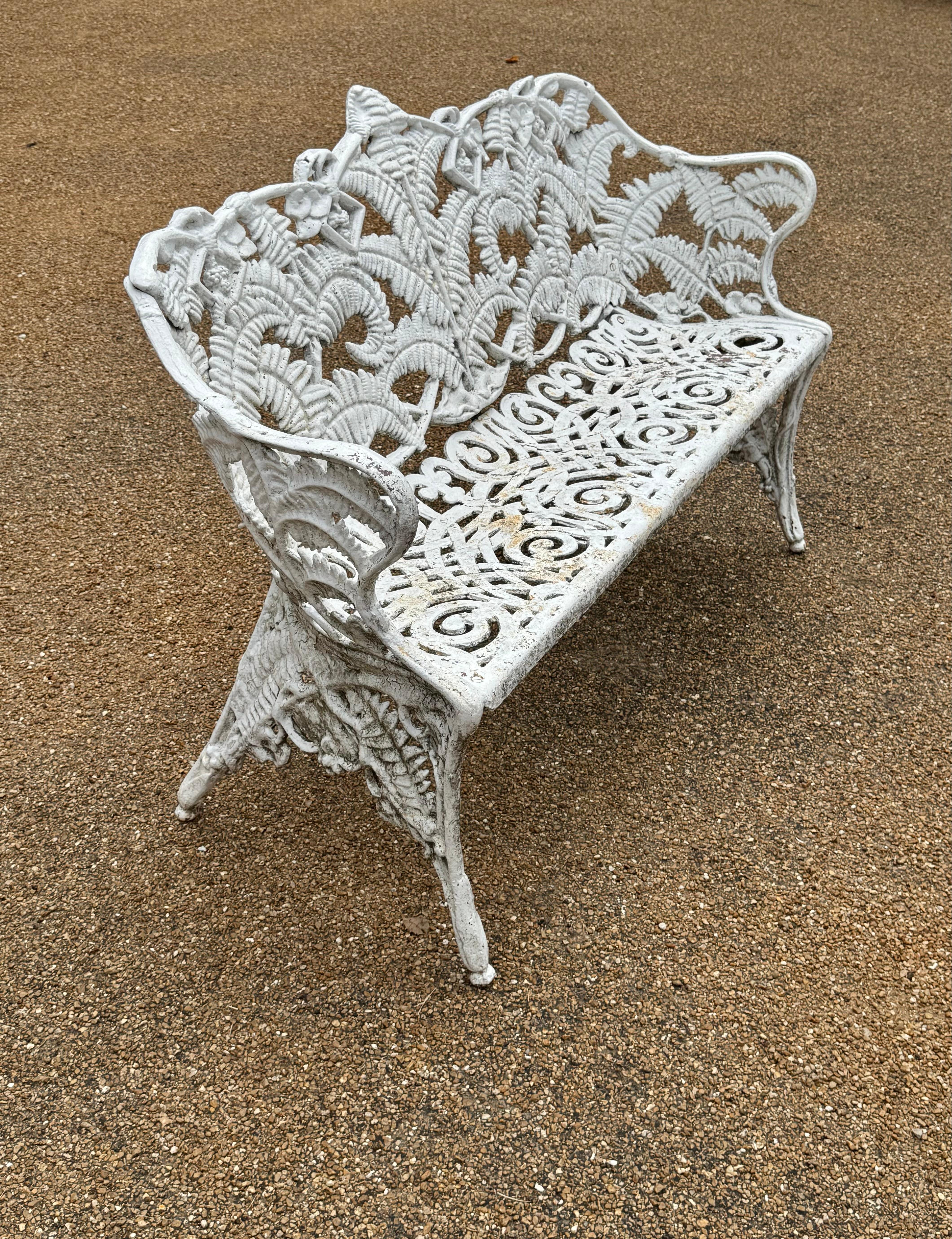 Antique Cast Iron - Painted White Fern & Blackberry Pattern Garden Bench-Settee 5