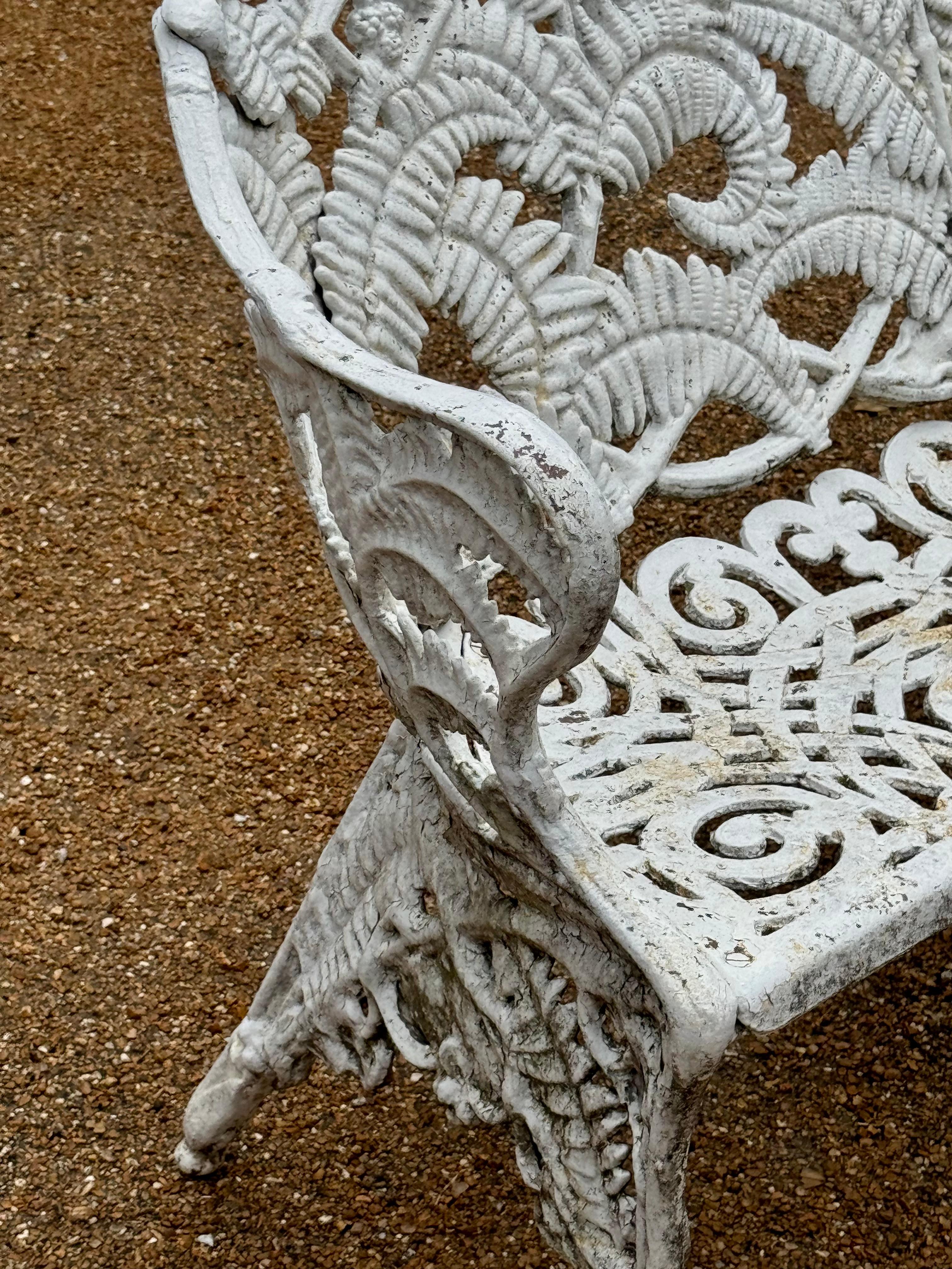 Antique Cast Iron - Painted White Fern & Blackberry Pattern Garden Bench-Settee 6