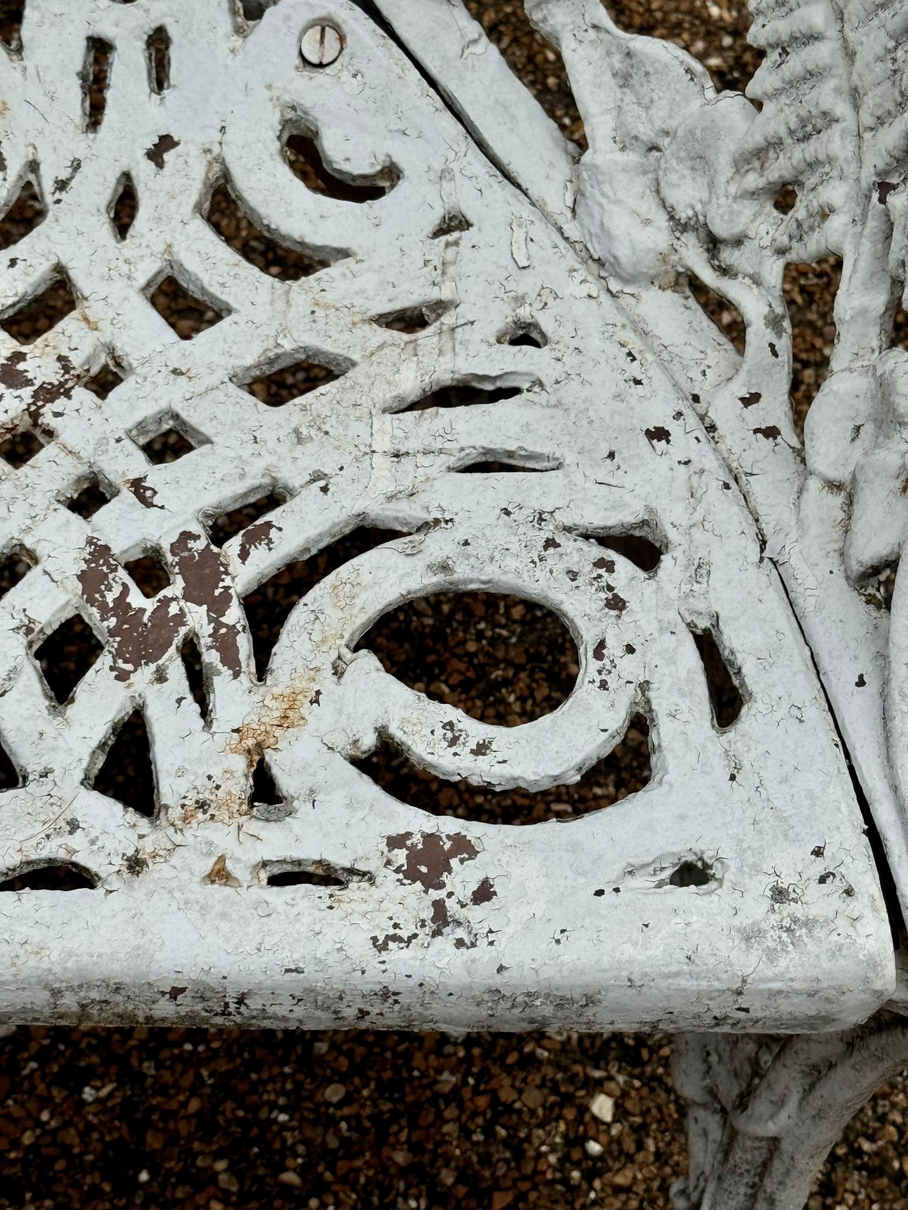 Early 20th Century Antique Cast Iron - Painted White Fern & Blackberry Pattern Garden Bench-Settee