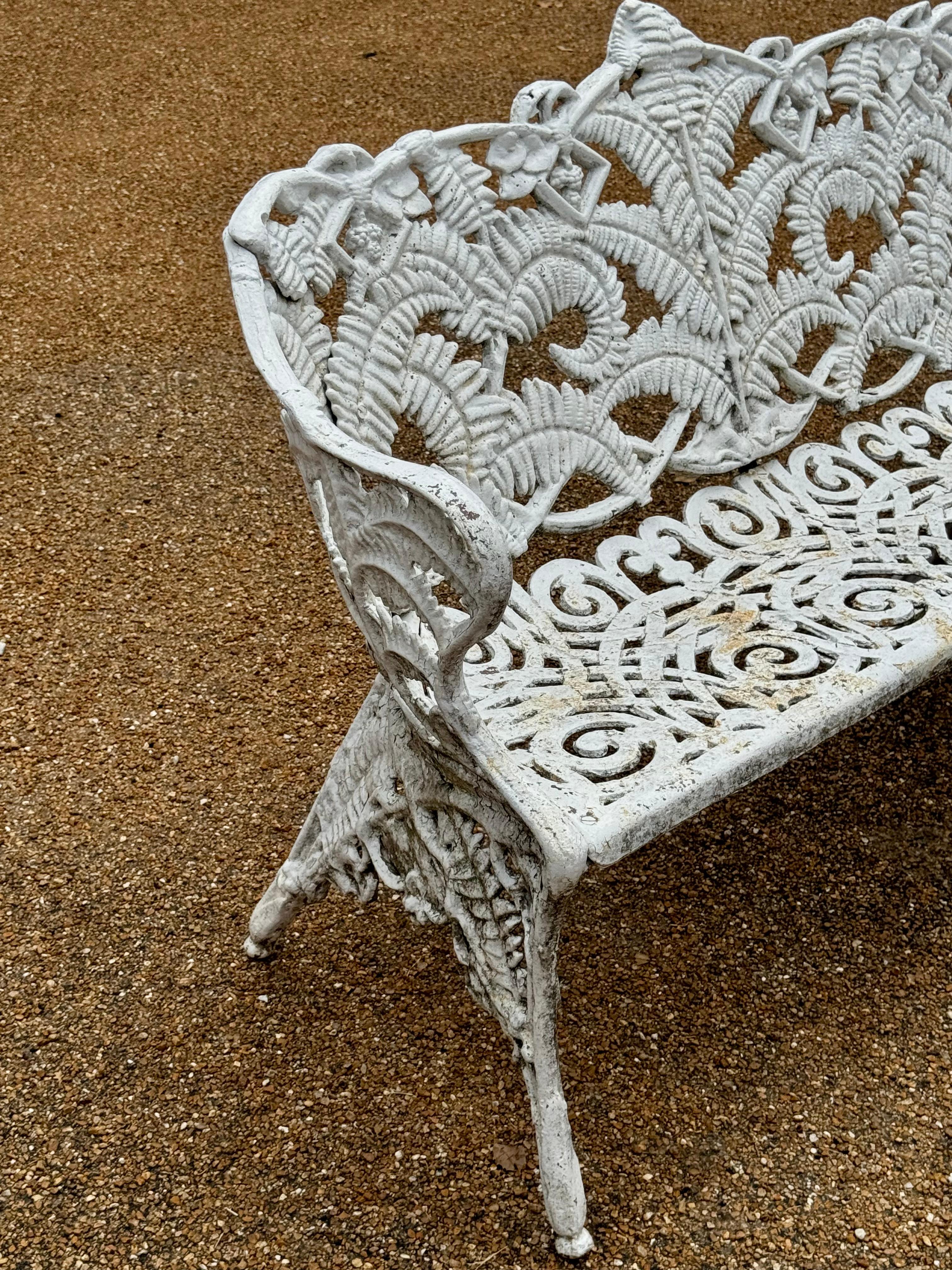 Antique Cast Iron - Painted White Fern & Blackberry Pattern Garden Bench-Settee 8