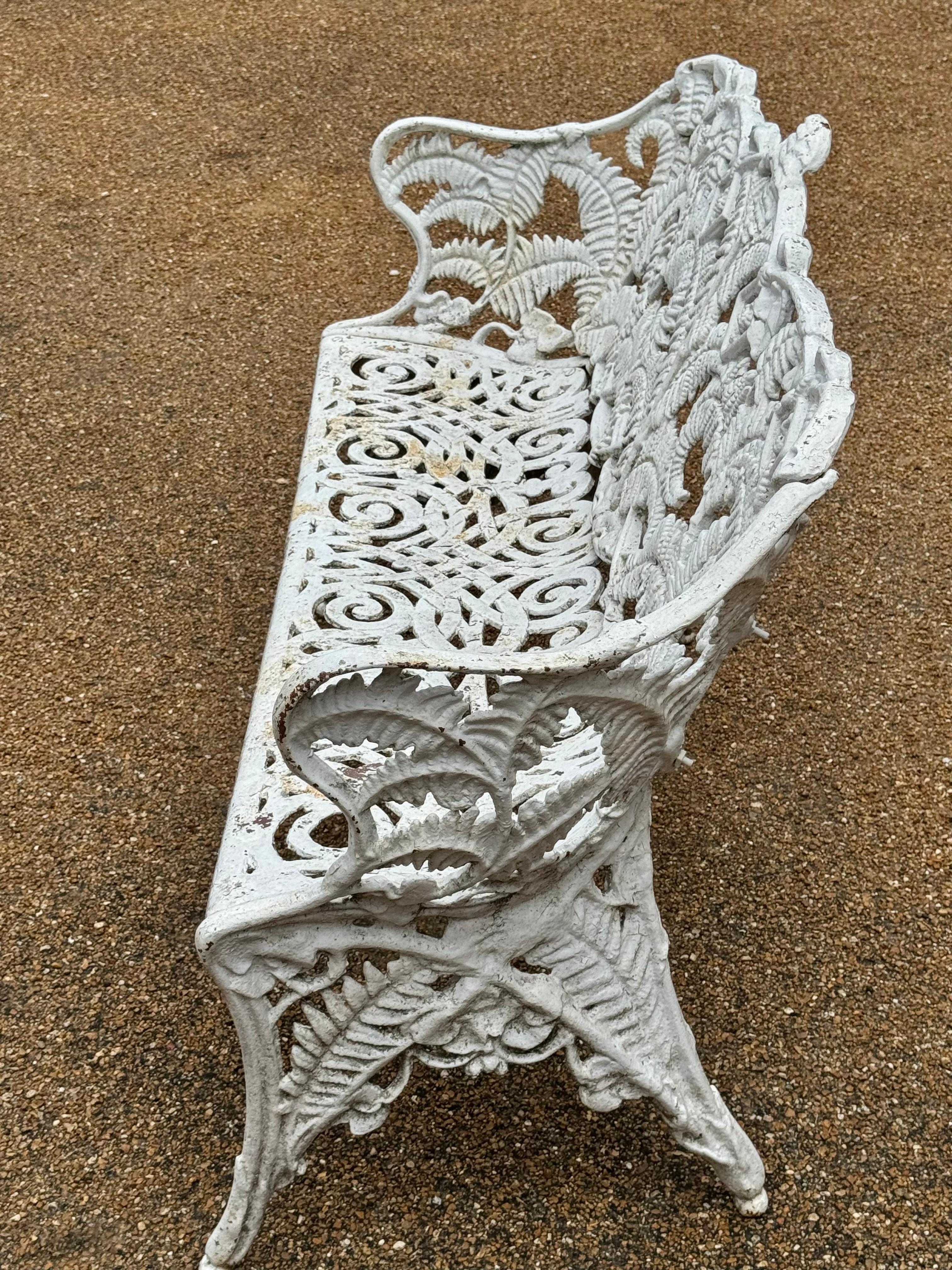 Antique Cast Iron - Painted White Fern & Blackberry Pattern Garden Bench-Settee 1