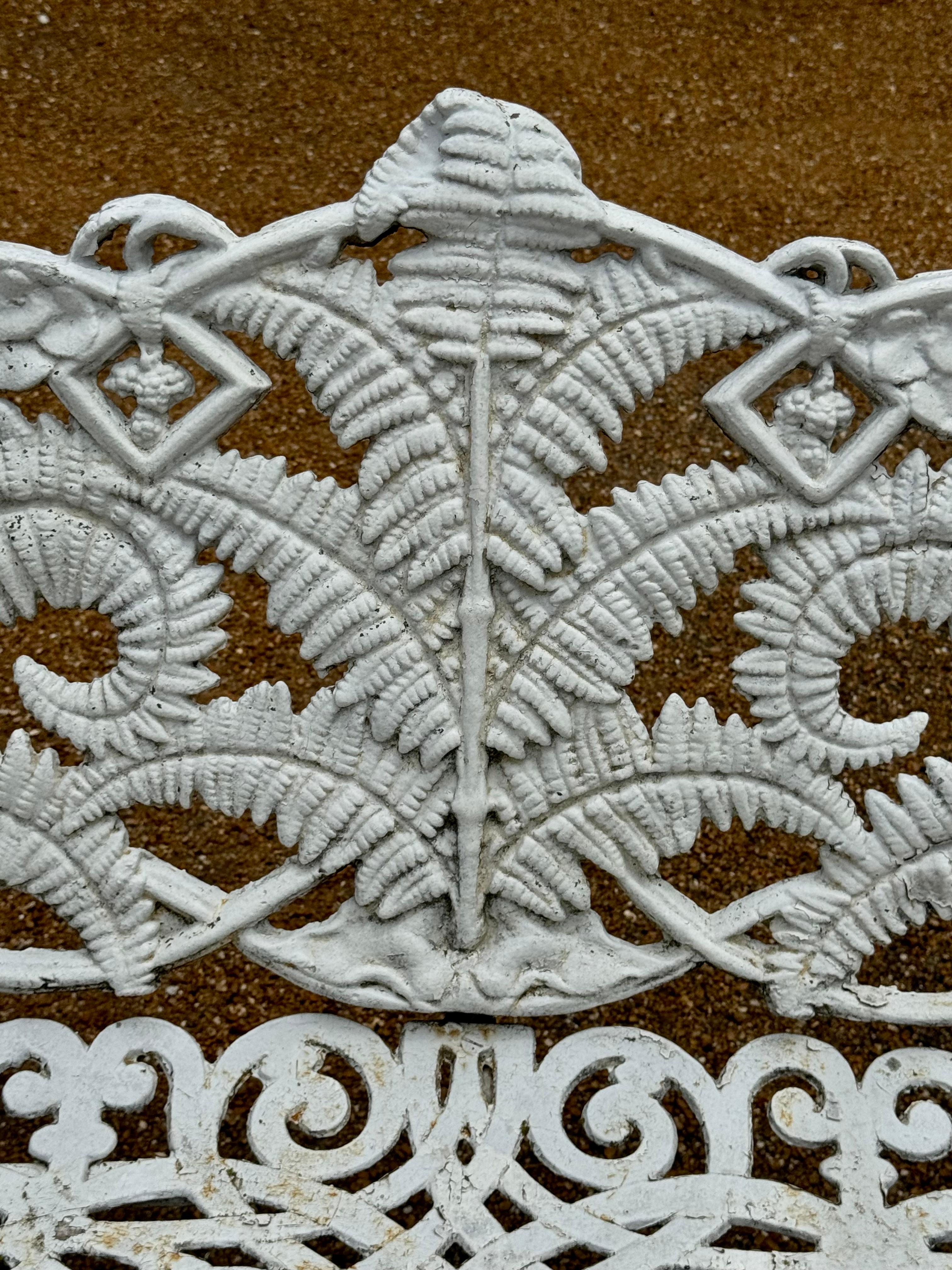 Antique Cast Iron - Painted White Fern & Blackberry Pattern Garden Bench-Settee 3