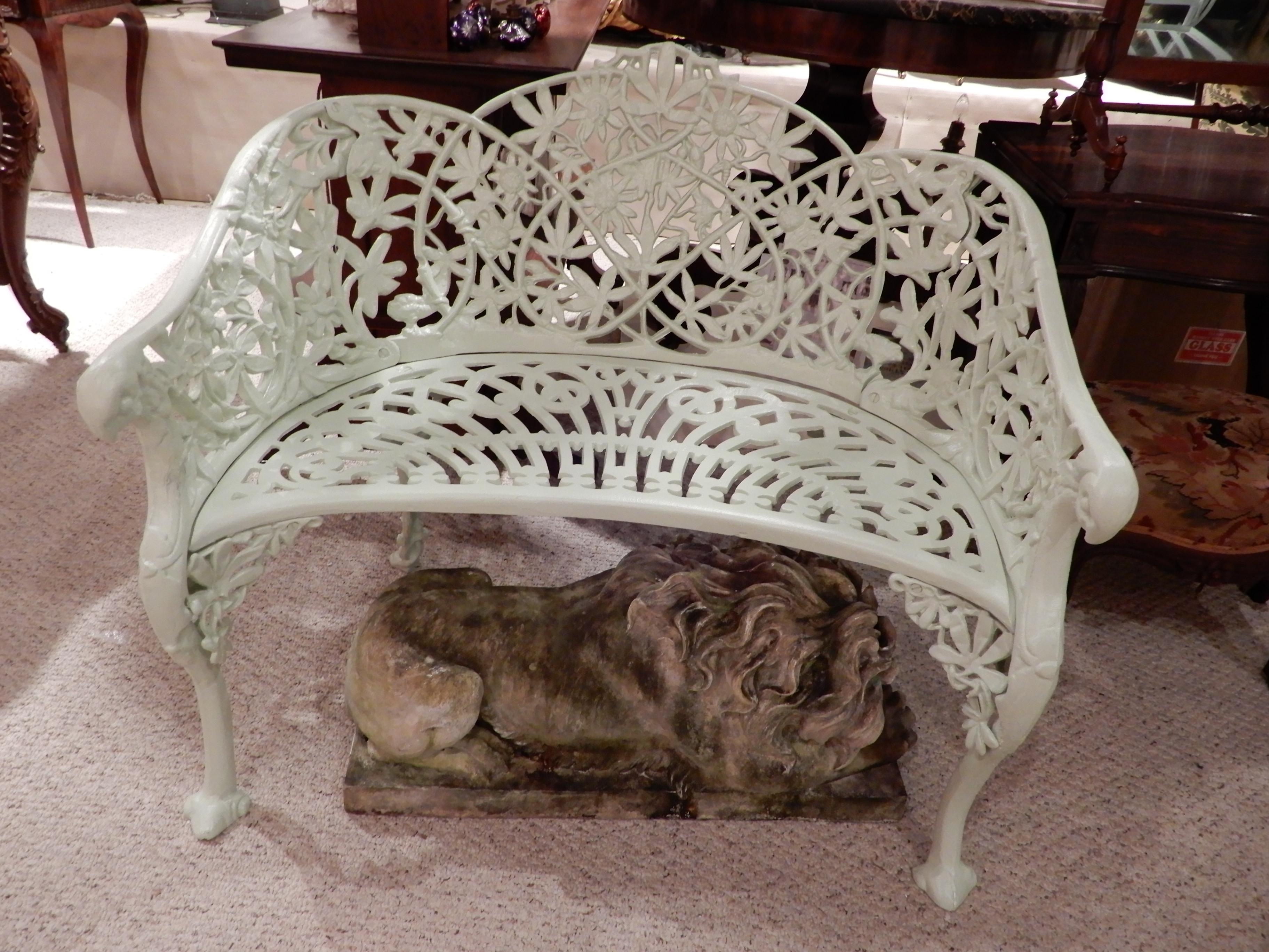 Pr Cast Iron Benches in Passion Flower pattern For Sale 5