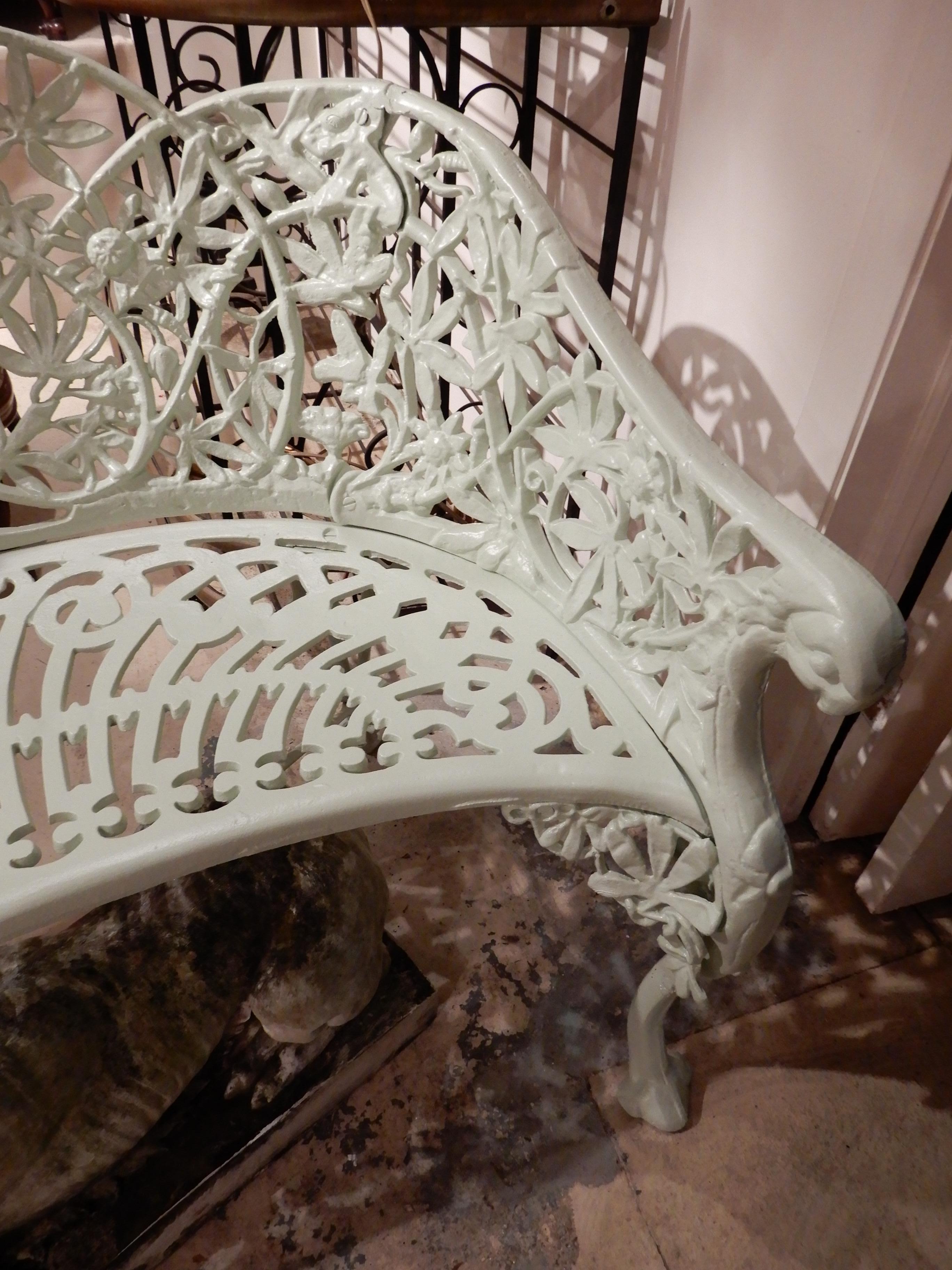 Pr Cast Iron Benches in Passion Flower pattern For Sale 7