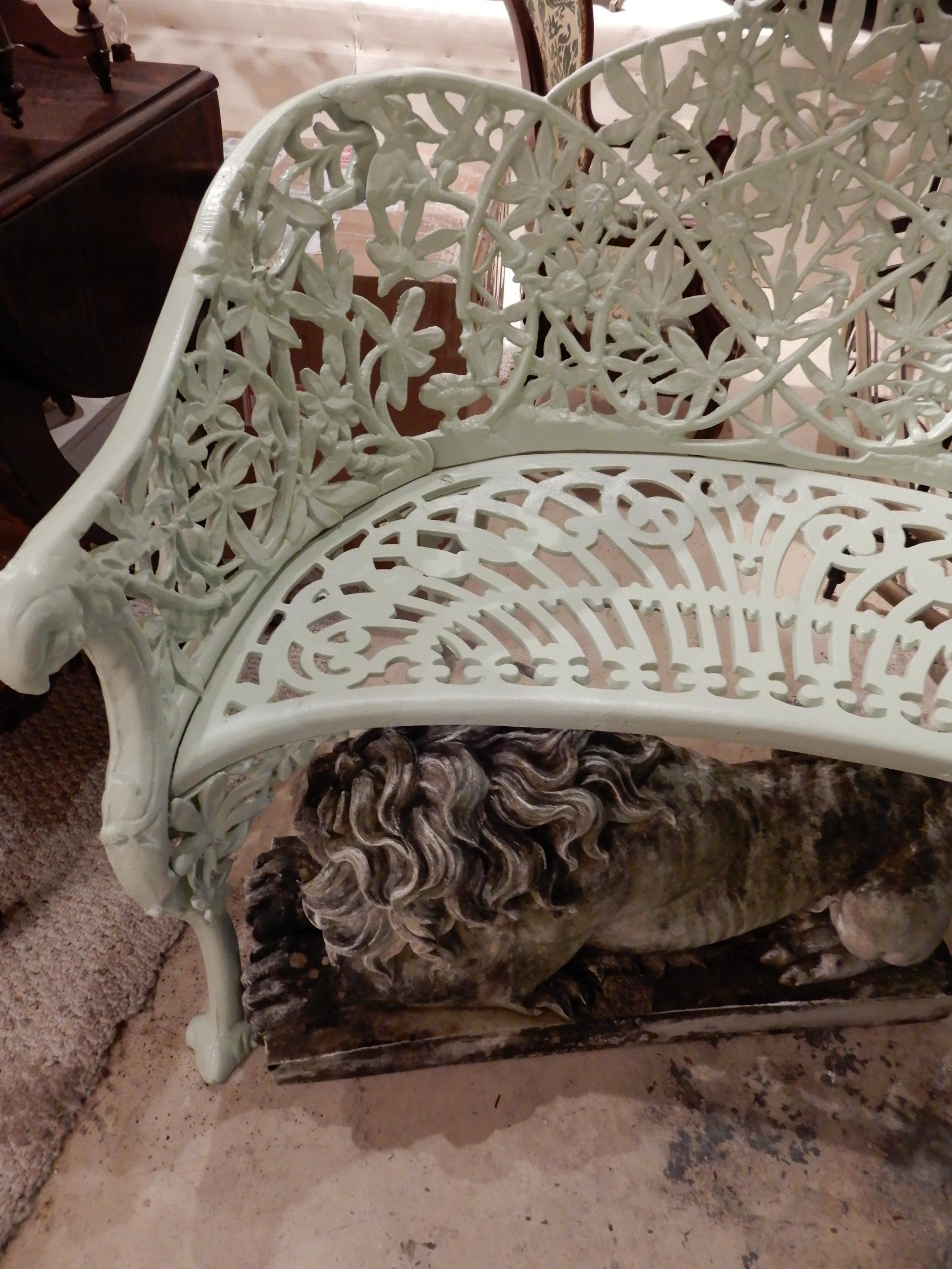 Pr Cast Iron Benches in Passion Flower pattern For Sale 8