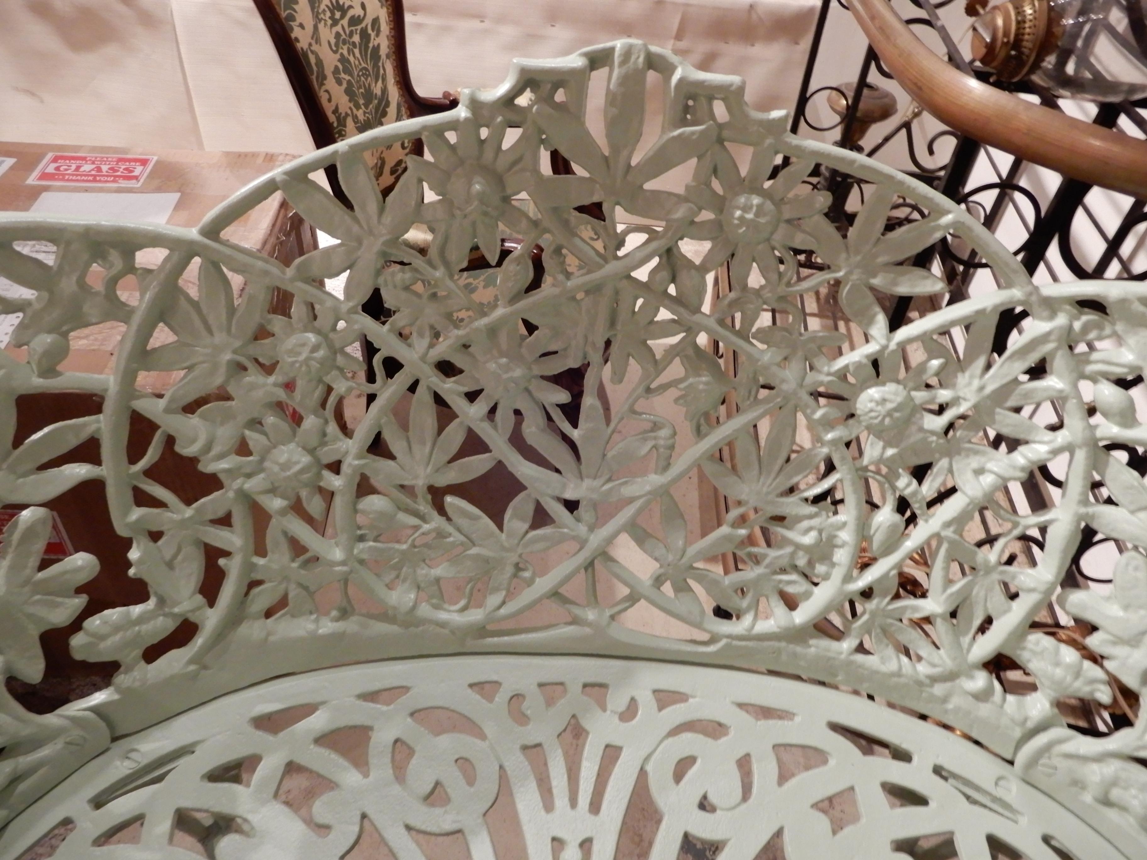 Pr Cast Iron Benches in Passion Flower pattern For Sale 9