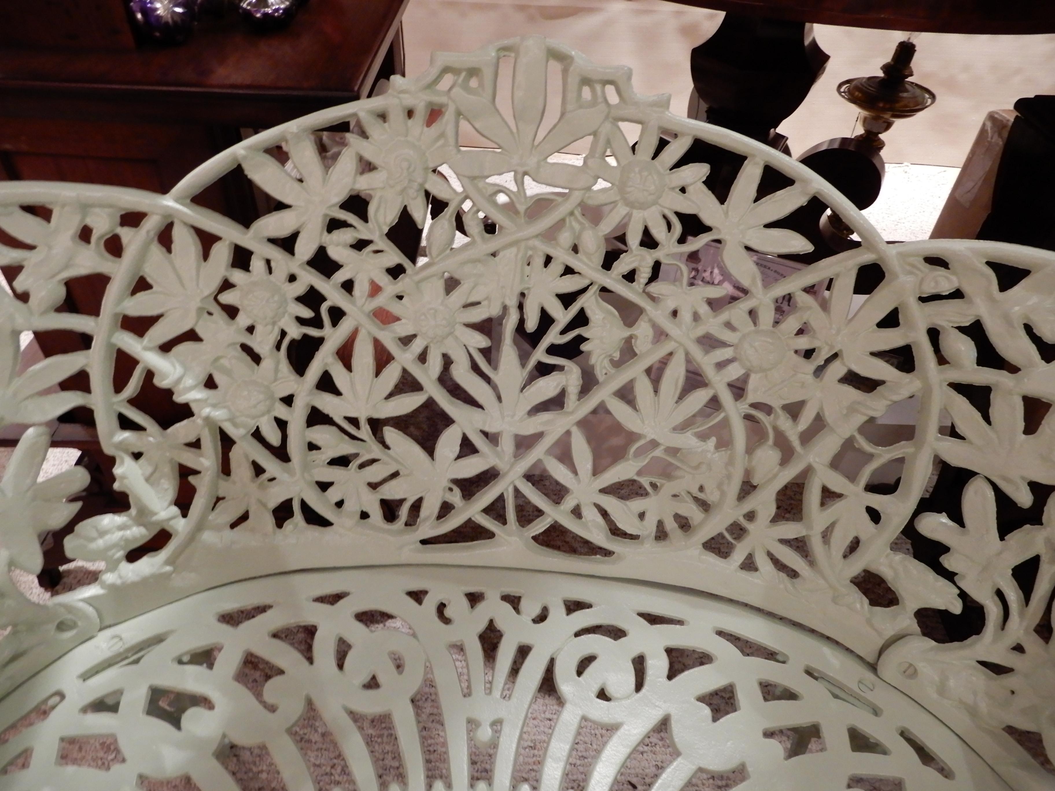 Pr Cast Iron Benches in Passion Flower pattern For Sale 10