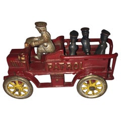 Vintage Cast Iron Patrol Wagon with Driver and Policemen, Original Paint