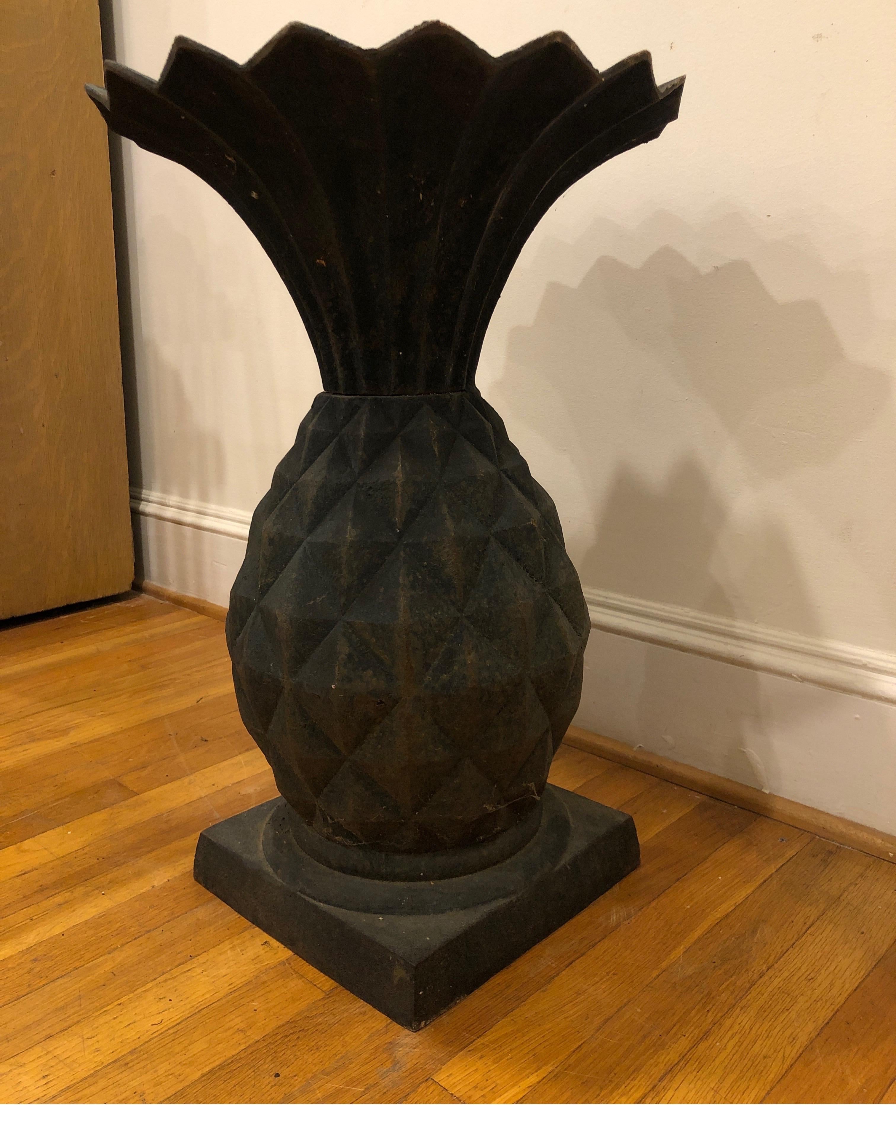 North American Antique Cast Iron Pineapple Planter Urn, Art Nouveau For Sale