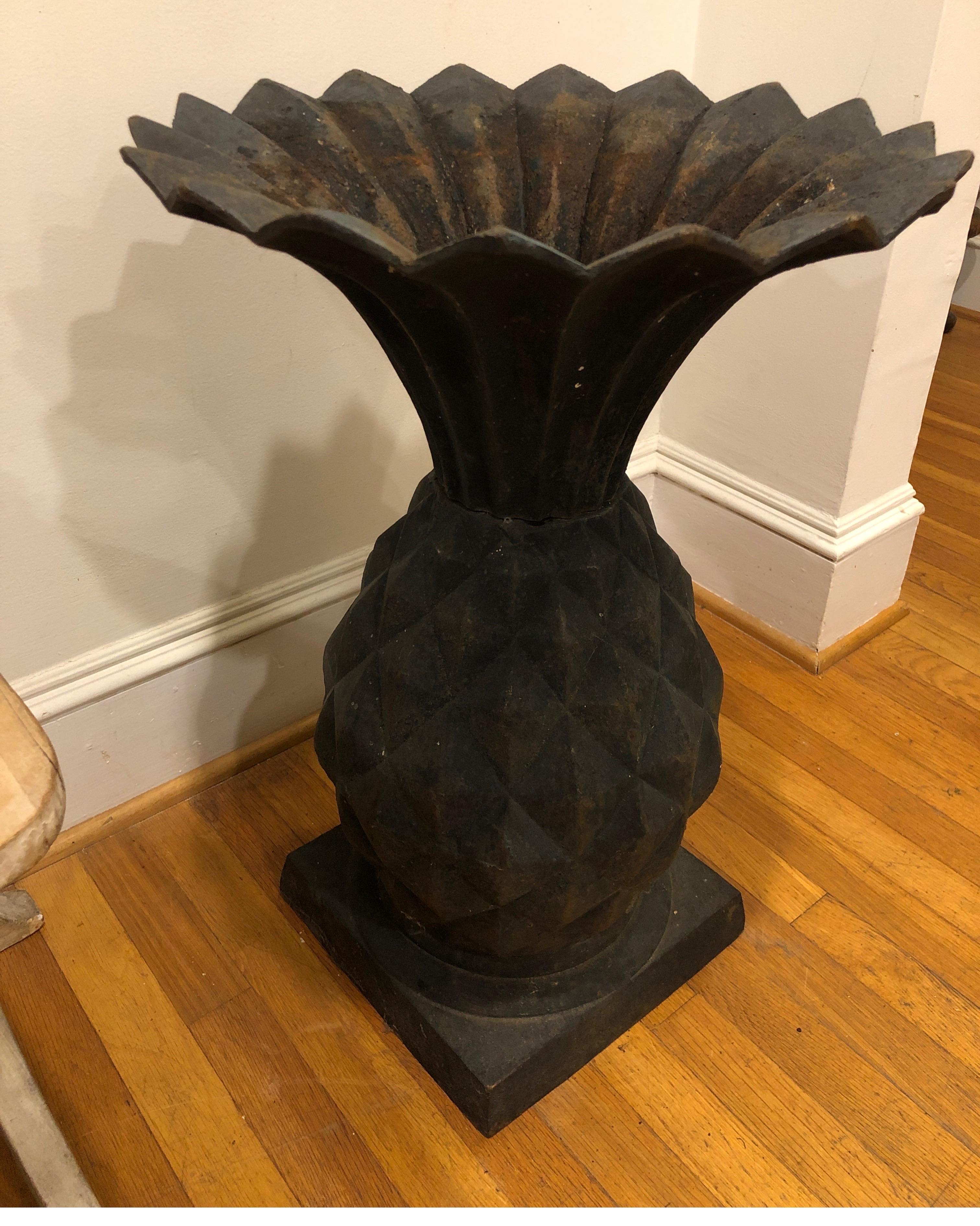 Antique Cast Iron Pineapple Planter Urn, Art Nouveau For Sale 1