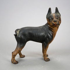 Antique Cast Iron Polychromed Sculptural Bulldog Door Stop, Circa 1900