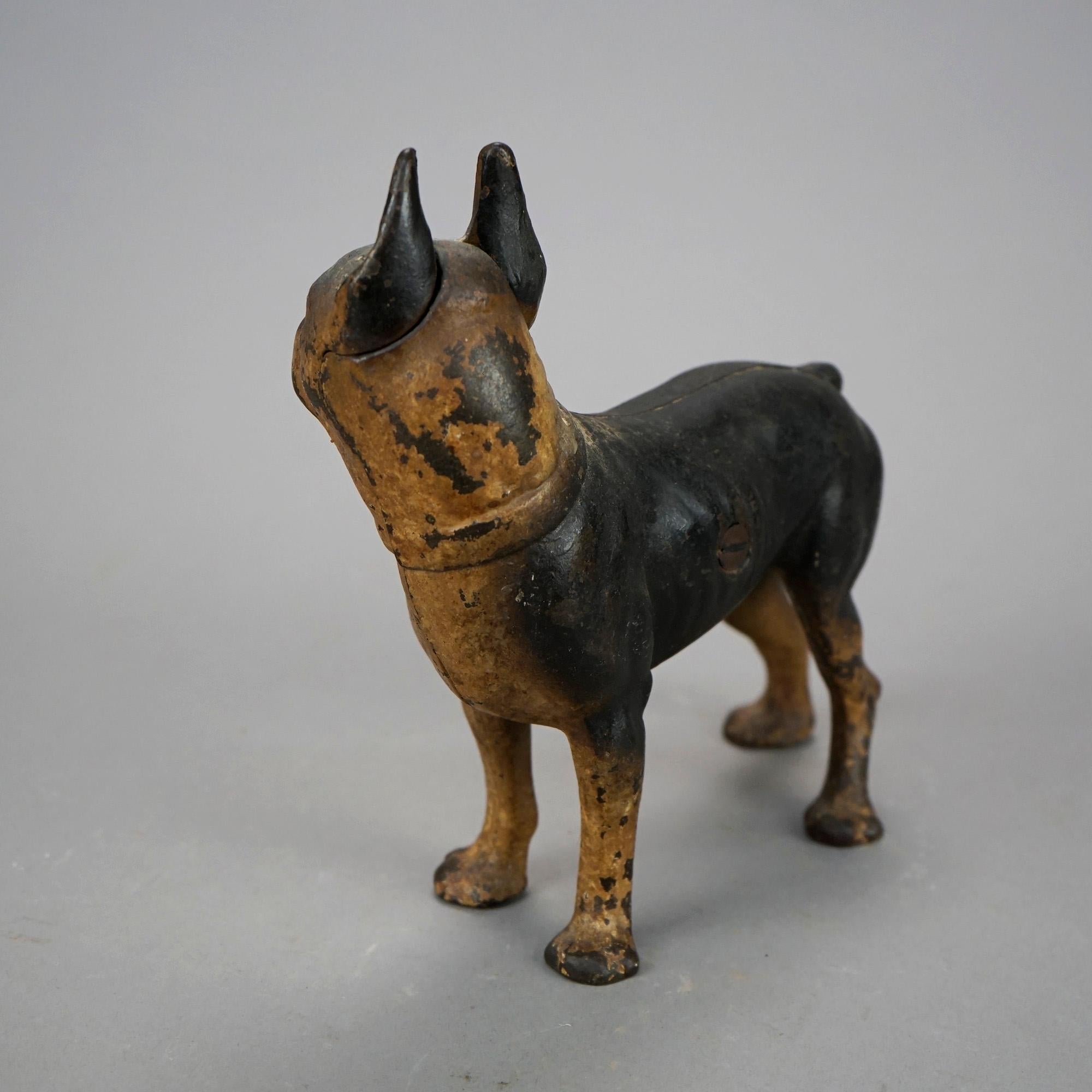 Antique Cast Iron Polychromed Sculptural Bulldog Door Stop, Circa 1900 In Good Condition In Big Flats, NY