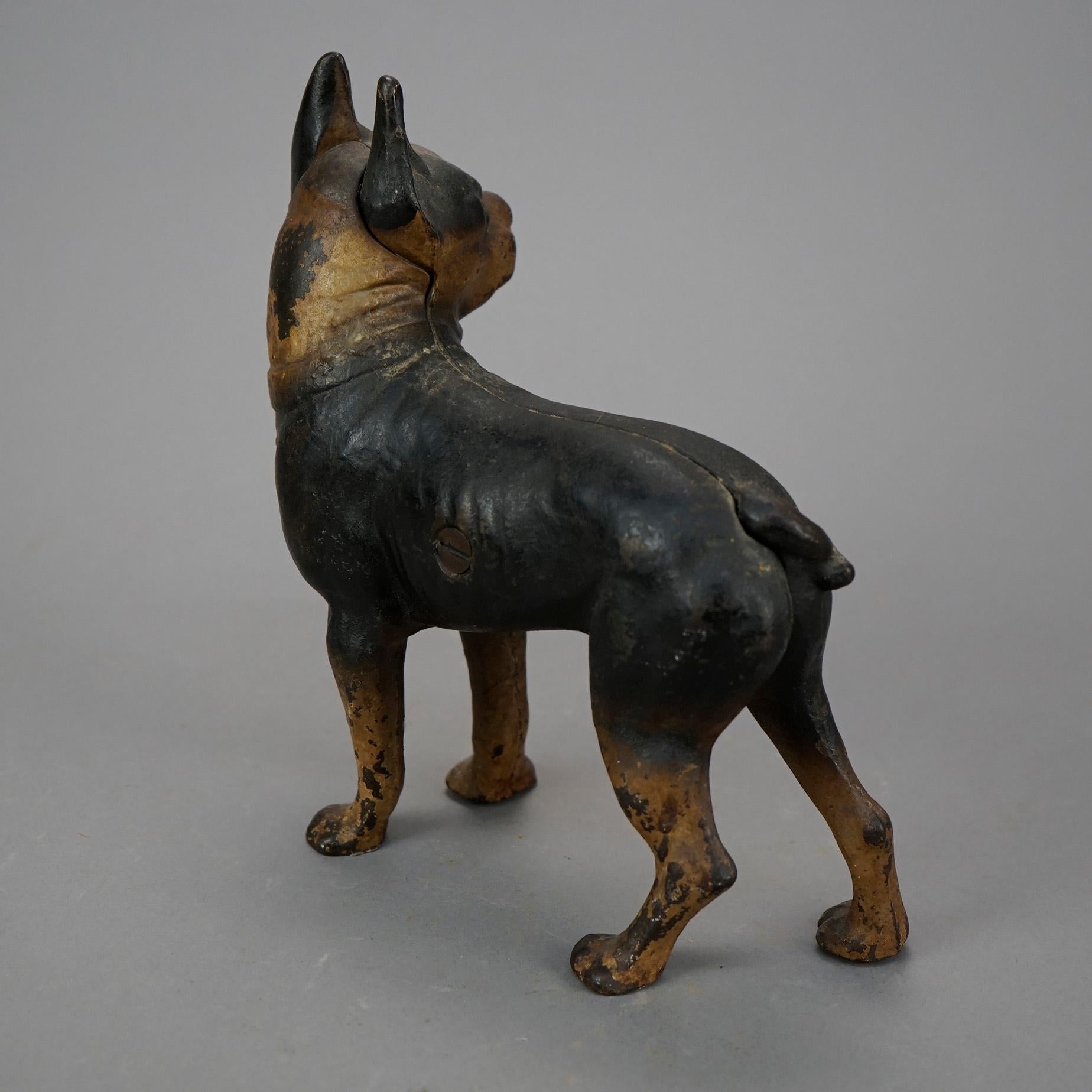 20th Century Antique Cast Iron Polychromed Sculptural Bulldog Door Stop, Circa 1900