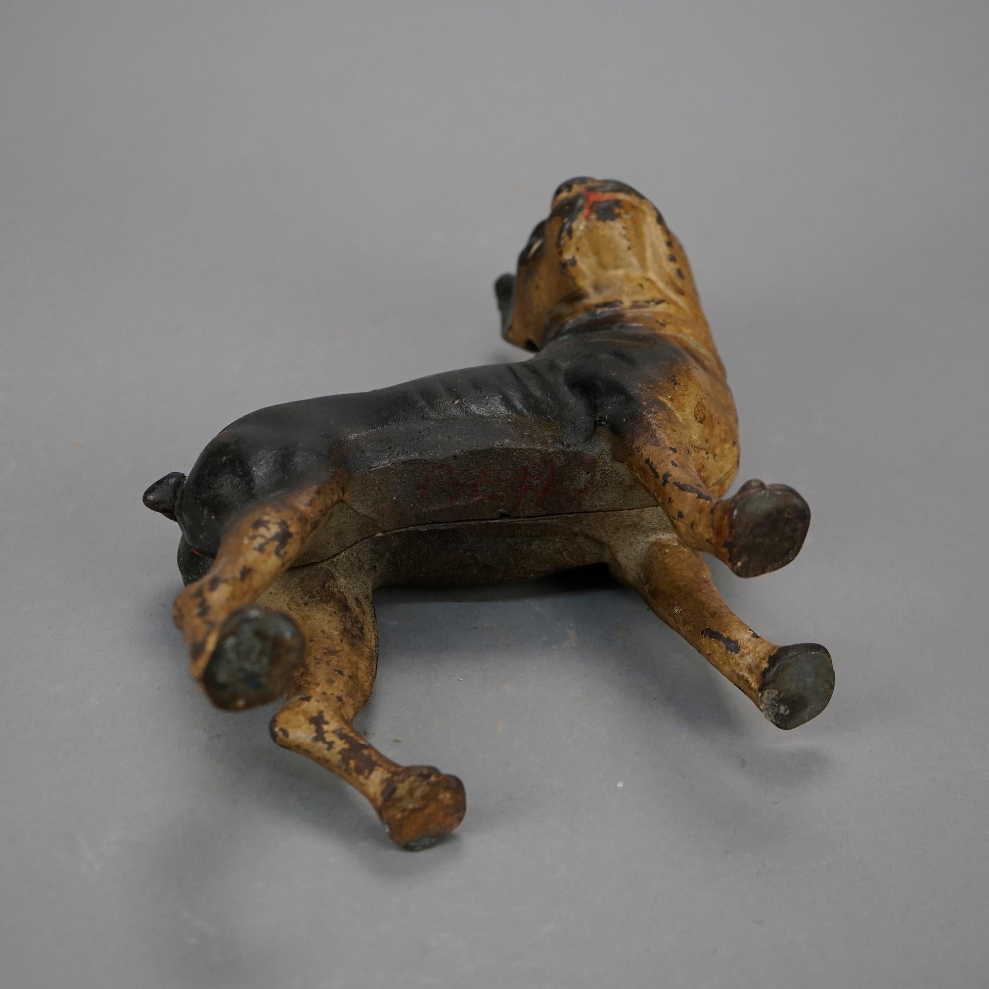 Antique Cast Iron Polychromed Sculptural Bulldog Door Stop, Circa 1900 1