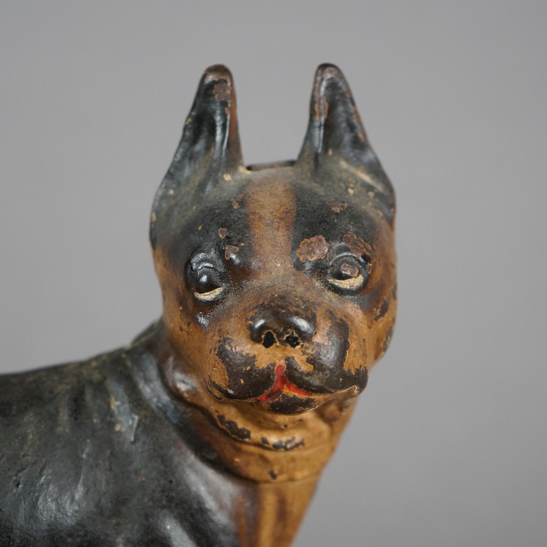 Antique Cast Iron Polychromed Sculptural Bulldog Door Stop, Circa 1900 2