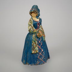 Antique Cast Iron Polychromed Sculptural Lady Door Stop, Circa 1900