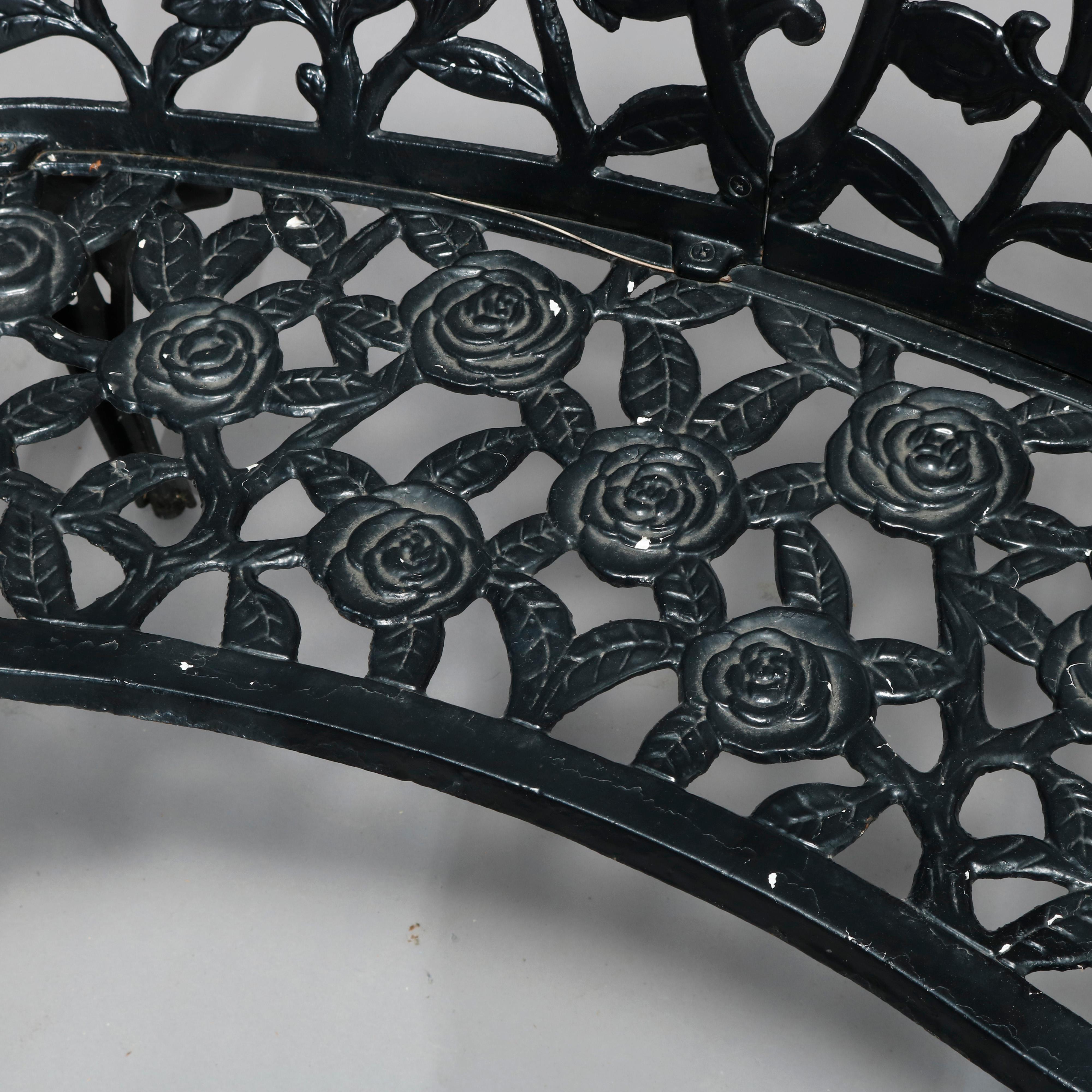 Antique Cast Iron Rose Floral Form Garden Bench, 20th Century In Good Condition In Big Flats, NY