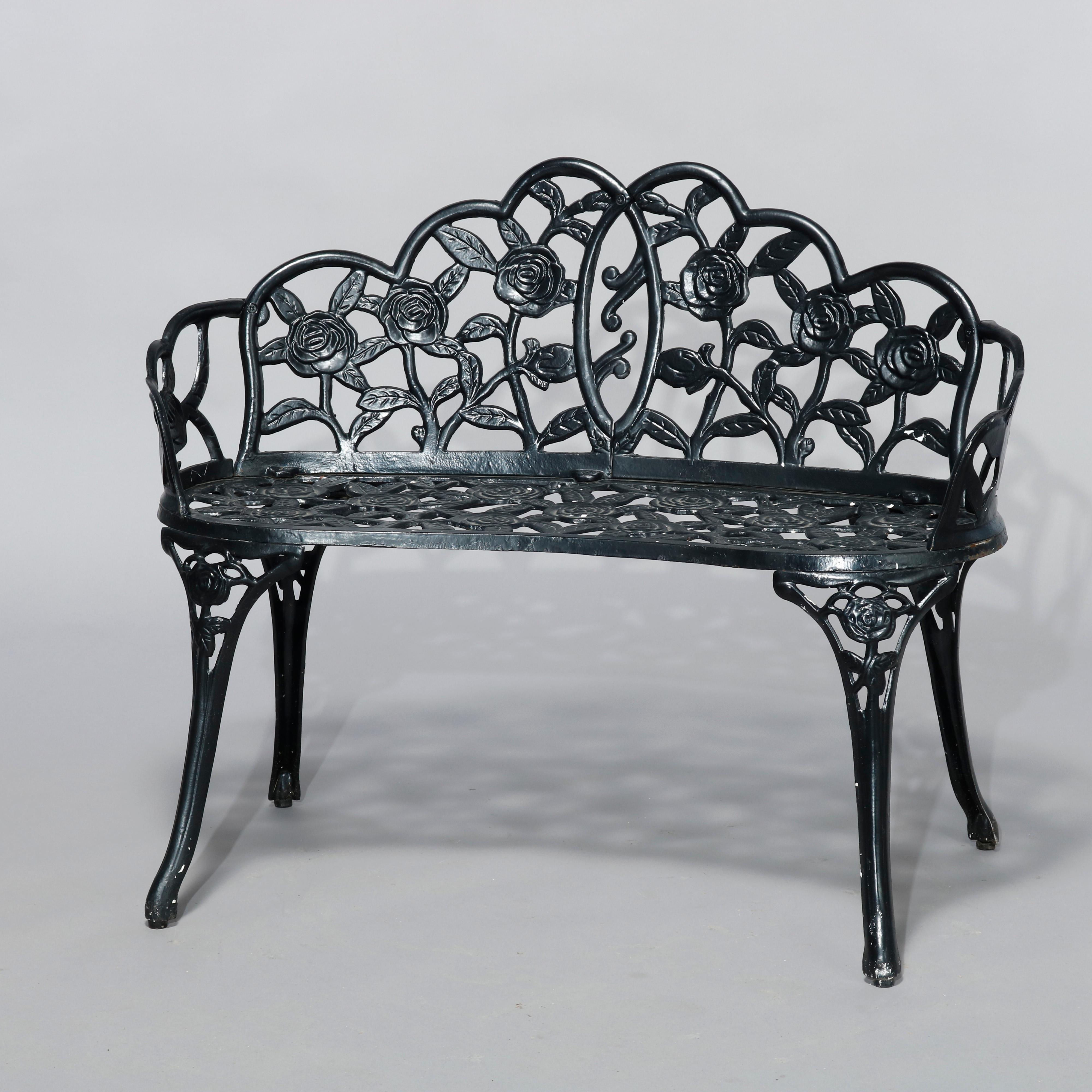 Antique Cast Iron Rose Floral Form Garden Bench, 20th Century 4