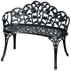 Vintage Cast Iron Rose Floral Form Garden Bench, 20th Century