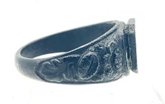 Antique Cast Iron Signet Ring Bouquet of Flowers and Fruit in Vase