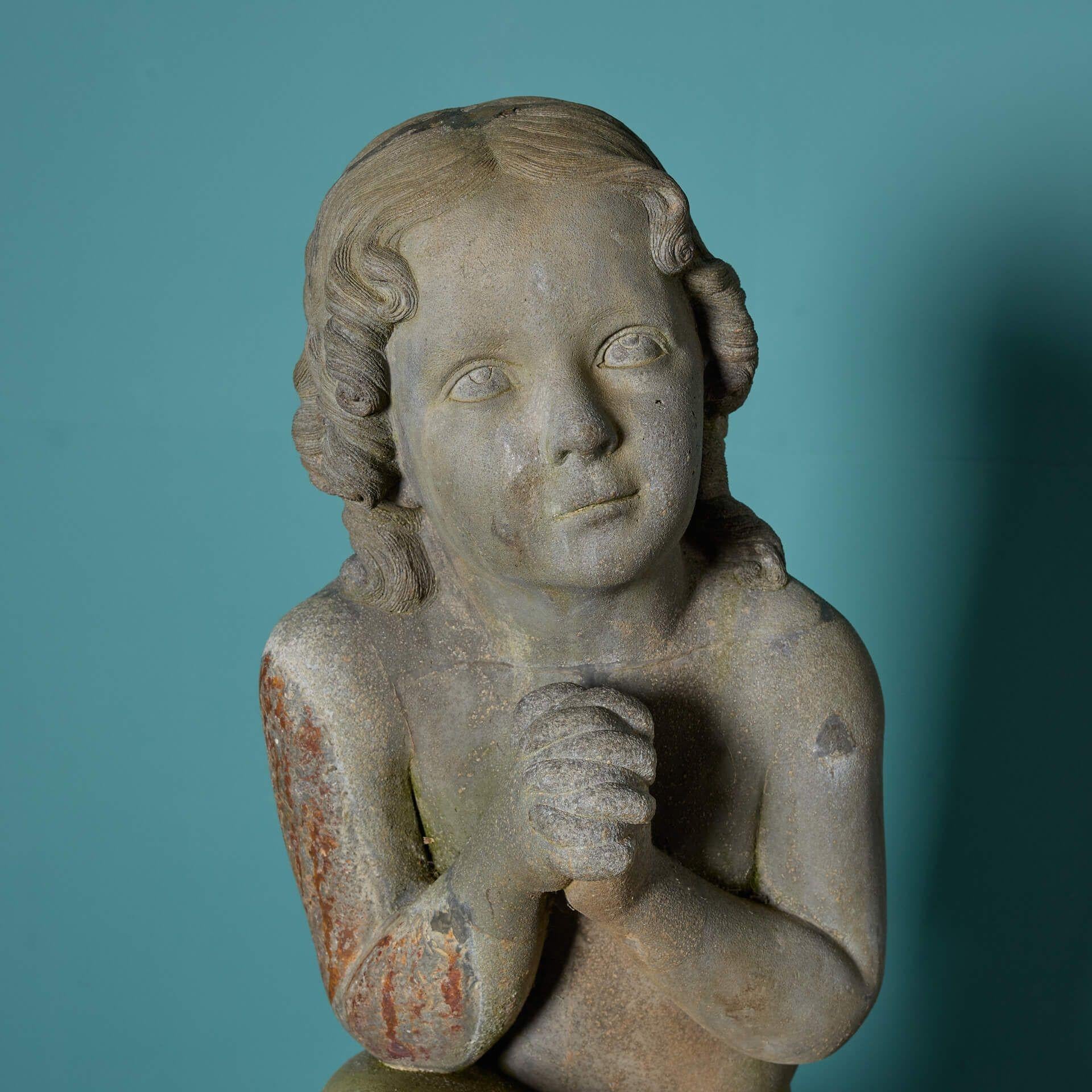 Victorian Antique Cast Iron Statue of a Praying Child For Sale