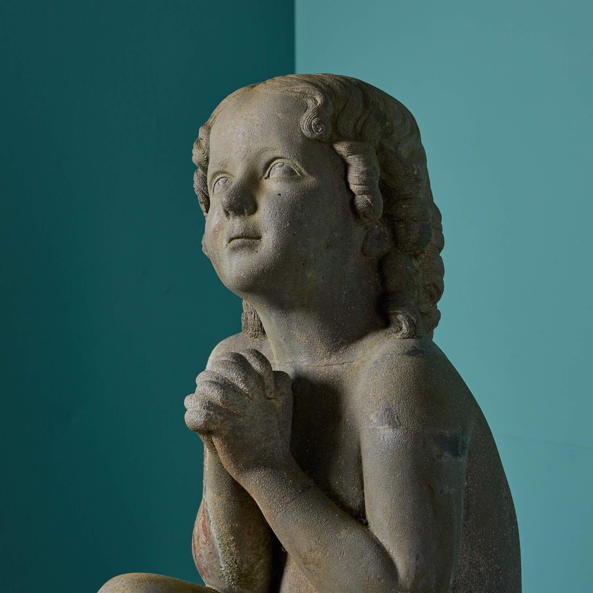 English Antique Cast Iron Statue of a Praying Child For Sale