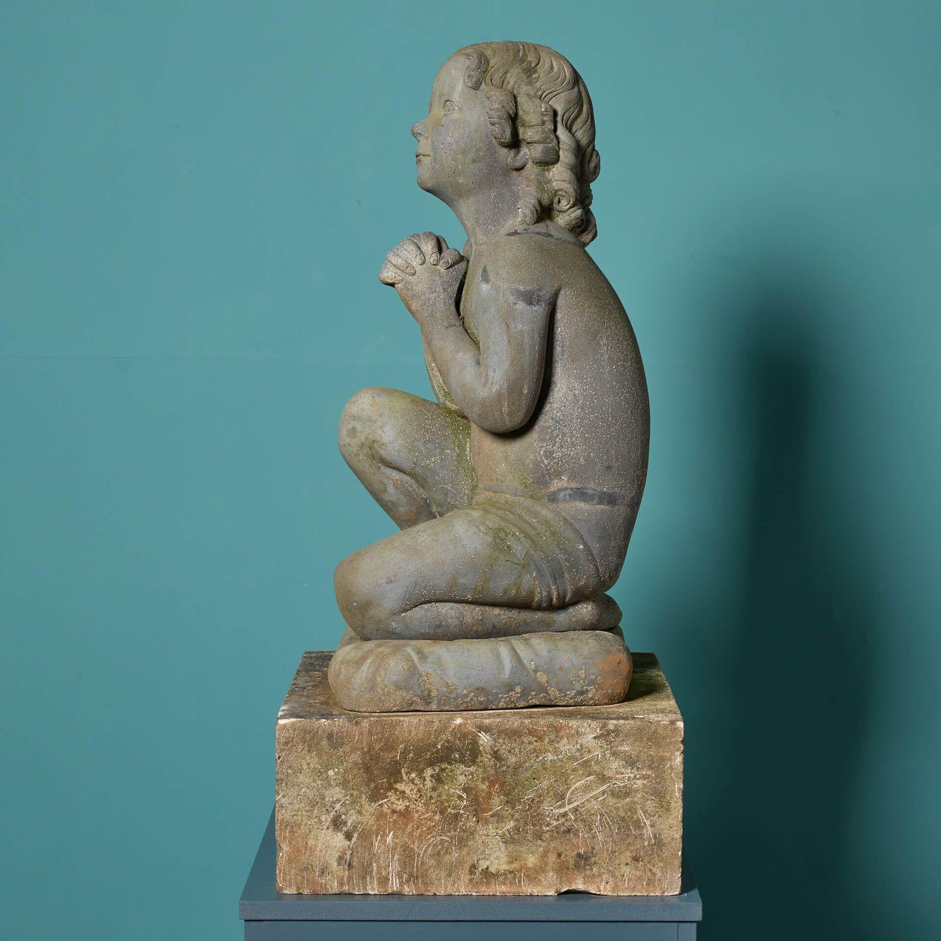 Antique Cast Iron Statue of a Praying Child In Fair Condition For Sale In Wormelow, Herefordshire