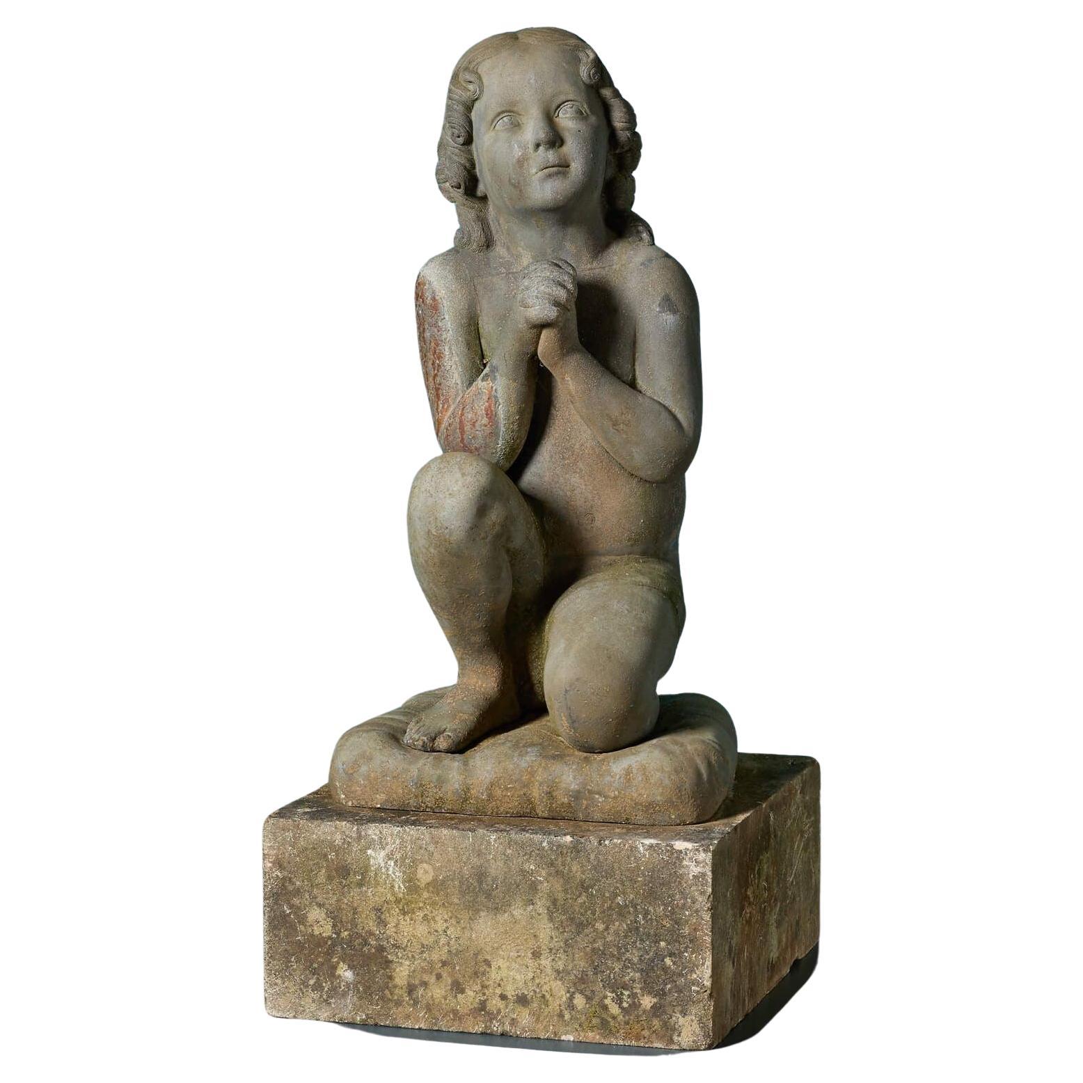 Antique Cast Iron Statue of a Praying Child