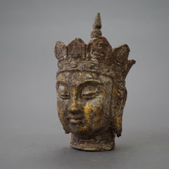 Antique Cast Iron Tibetan Buddha Head 19th C