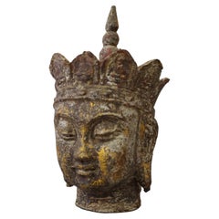 Antique Cast Iron Tibetan Buddha Head 19th C