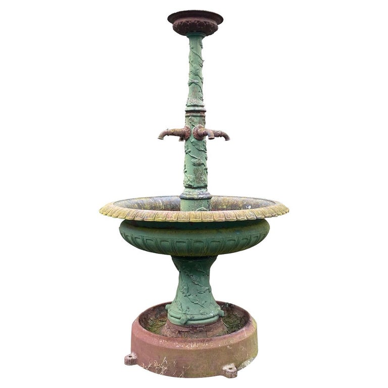 Antique Cast Iron Town Fountain with Oak Leaf Decoration For Sale at