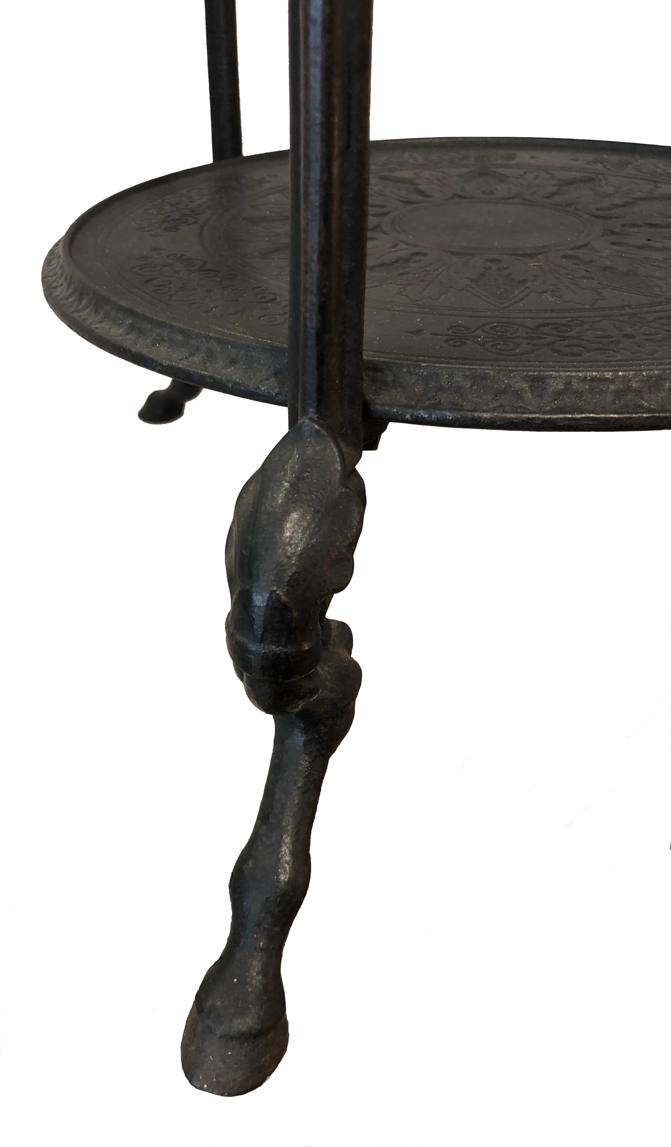Antique Cast Iron Tripod Side Table Étagère Animal Legs 2