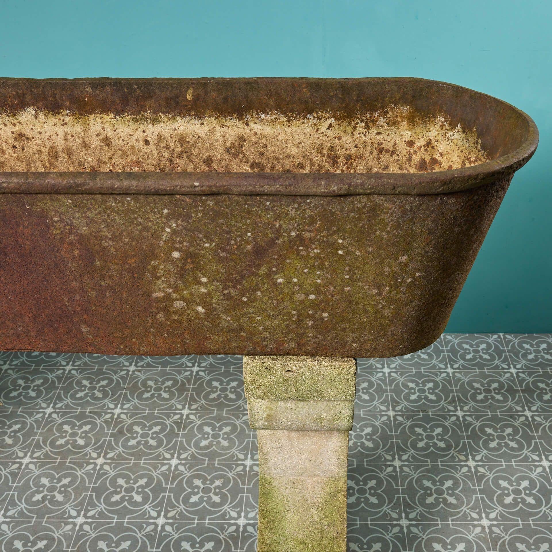 19th Century Antique Cast Iron Trough on Limestone Stands For Sale