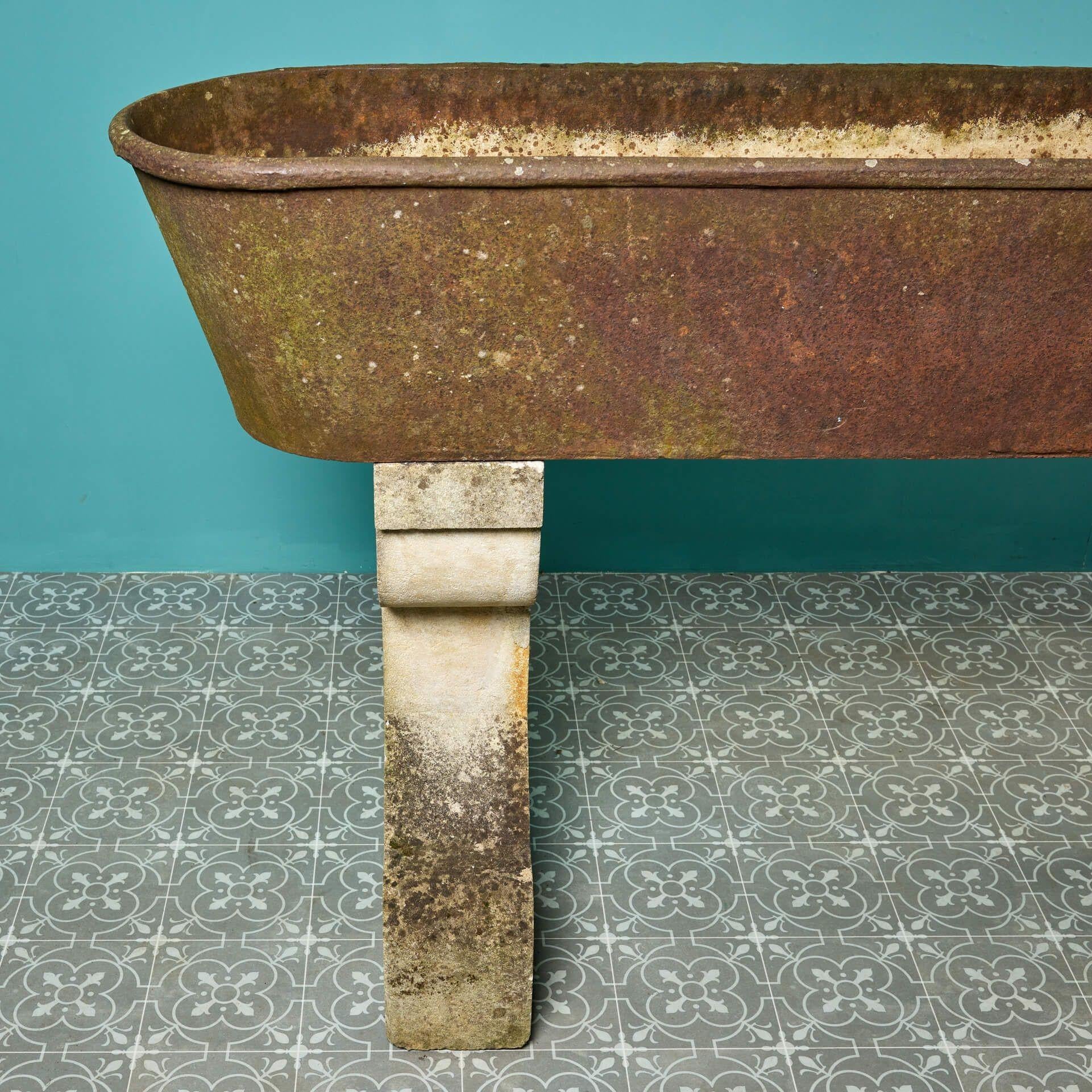 Metal Antique Cast Iron Trough on Limestone Stands For Sale
