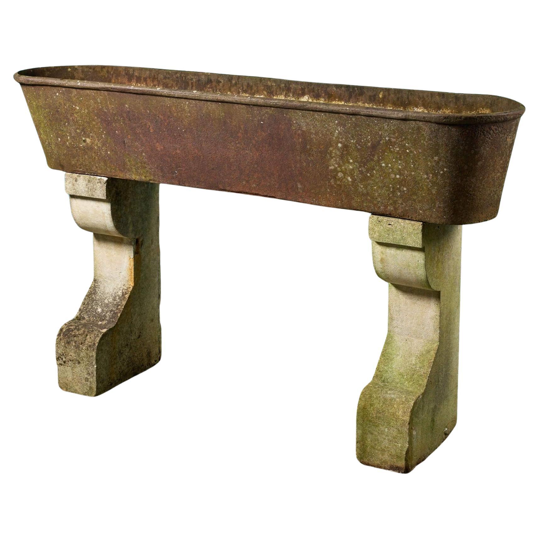 Antique Cast Iron Trough on Limestone Stands For Sale