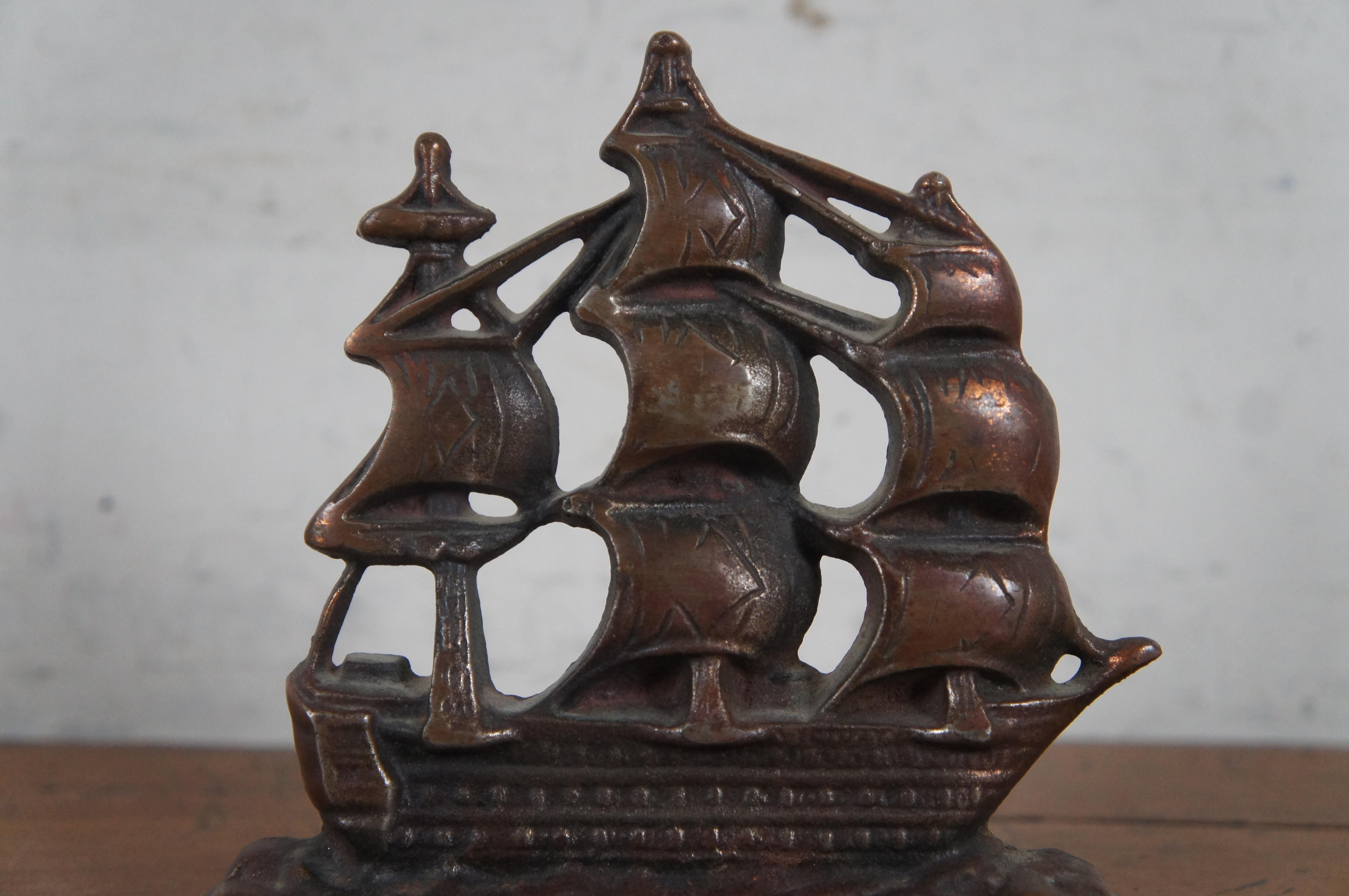 Antique Cast Iron US Navy Frigate Constitution Nautical Ship Bookend Paperweight 7