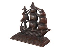 Antique Cast Iron US Navy Frigate Constitution Nautical Ship Bookend Paperweight