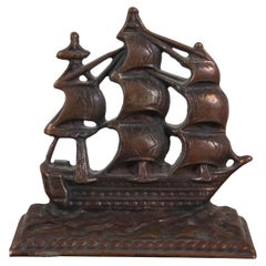 Antique Cast Iron US Navy Frigate Constitution Nautical Ship Bookend Paperweight