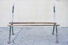 Antique Cast Iron Victorian Faux Bois Branch White Twig Garden Bench Legs, Pair