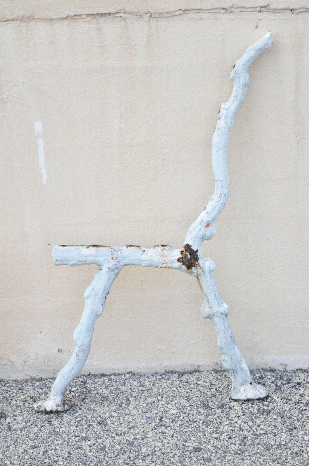 Antique Cast Iron Victorian Faux Bois Branch White Twig Garden Bench Legs, Pair For Sale 1