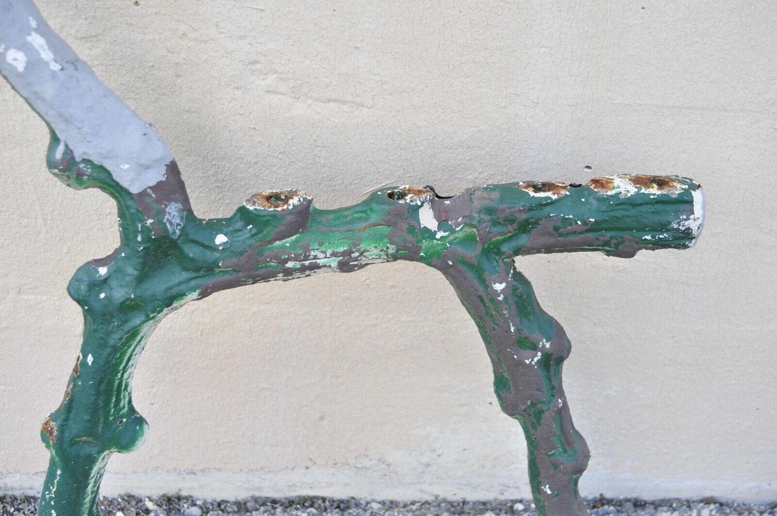 Antique Cast Iron Victorian Faux Bois Green Branch Twig Garden Bench Legs, Pair In Good Condition For Sale In Philadelphia, PA