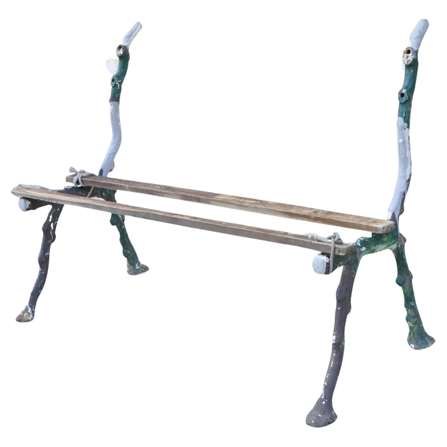 Antique Cast Iron Victorian Faux Bois Green Branch Twig Garden Bench Legs,  Pair For Sale at 1stDibs
